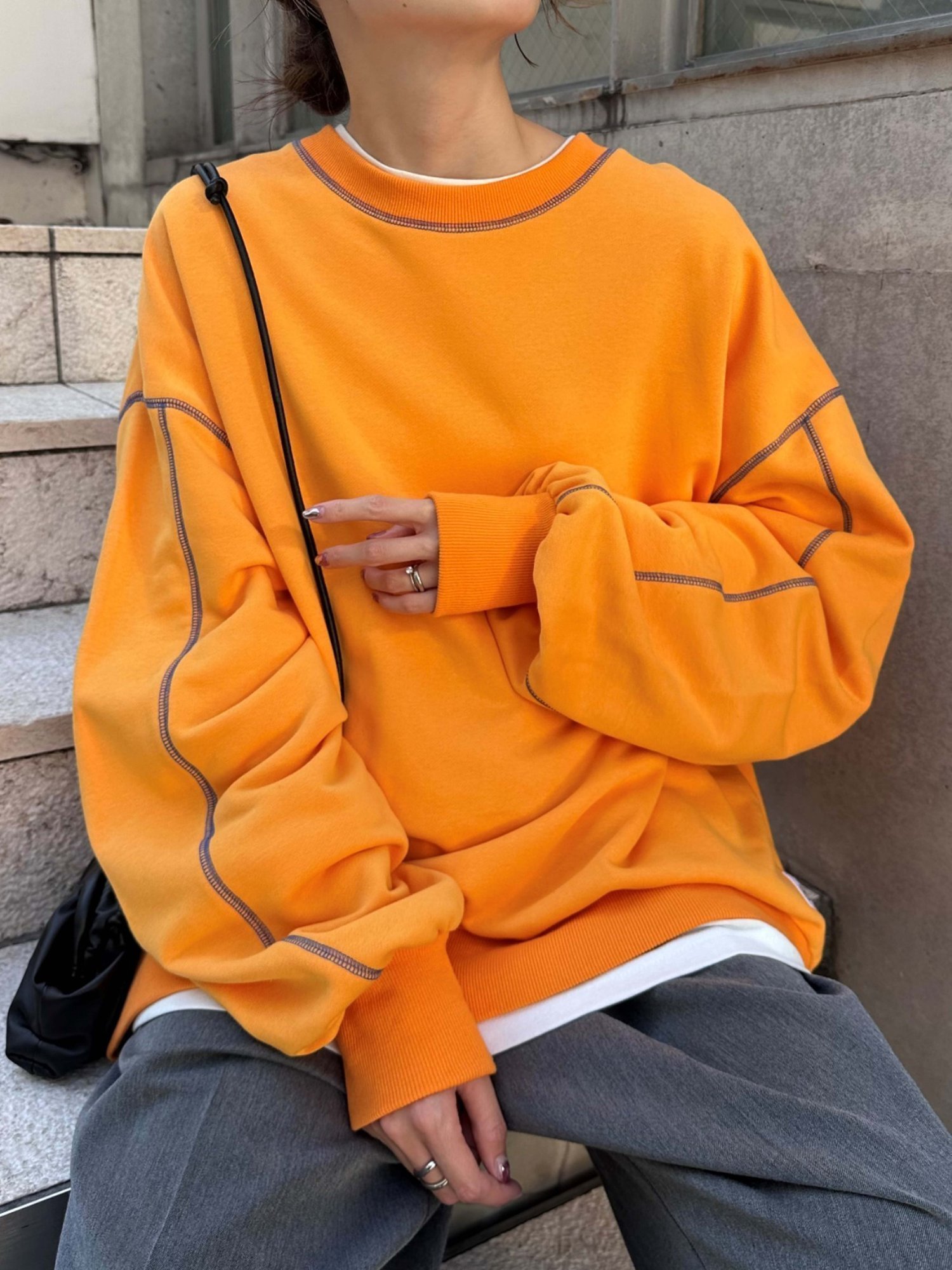 【チャオパニックティピー/CIAOPANIC TYPY】の【HELLO.SANFRANCISCO】配色ステッチオーバースウェット インテリア・キッズ・メンズ・レディースファッション・服の通販 founy(ファニー) 　ファッション　Fashion　レディースファッション　Fashion for Women　トップス・カットソー　Cut & Sew Tops　レディースパーカー・カジュアルフーディー　Casual Hoodies & Sweatshirts　スウェット・クルーネックトップス　Sweatshirts & Crewnecks / Relaxed Fit Sweat Tops　スウェット / スエット　Sweatshirt, Sweatwear　デニム　Denim, Jeans Material　トレンド　Trend, Trending Now　定番　Standard, Basic Item　リラックス　Relax, Relaxed Fit　ロング　Long, Long-Length　再入荷　Restock / Back in Stock　おすすめ　Recommended / Our Picks　オレンジ|ID: prp329100004831117 ipo3291000000035172992