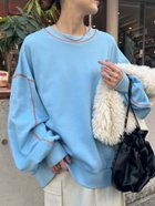 【チャオパニックティピー/CIAOPANIC TYPY】の【HELLO.SANFRANCISCO】配色ステッチオーバースウェット 人気、トレンドファッション・服の通販 founy(ファニー) ファッション Fashion レディースファッション Fashion for Women トップス・カットソー Cut & Sew Tops レディースパーカー・カジュアルフーディー Casual Hoodies & Sweatshirts スウェット・クルーネックトップス Sweatshirts & Crewnecks / Relaxed Fit Sweat Tops スウェット / スエット Sweatshirt, Sweatwear デニム Denim, Jeans Material トレンド Trend, Trending Now 定番 Standard, Basic Item リラックス Relax, Relaxed Fit ロング Long, Long-Length 再入荷 Restock / Back in Stock おすすめ Recommended / Our Picks thumbnail サックスブルー|ID: prp329100004831117 ipo3291000000035172998