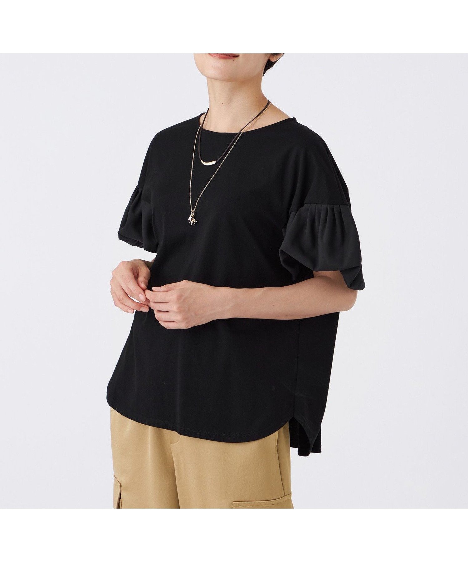 【エヴェックス バイ クリツィア/EVEX by KRIZIA】の【接触冷感】【マシンウォッシャブル】スパンローンコンビカットソー インテリア・キッズ・メンズ・レディースファッション・服の通販 founy(ファニー) 　ファッション　Fashion　レディースファッション　Fashion for Women　トップス・カットソー　Cut & Sew Tops　カットソー・ベーシックTシャツ　Cut-and-Sewn Tops / Stretch Tees & Basics　コンビ　Combo, Combination Style　シンプル　Simple, Minimal　ベーシック　Basic, Essential　A/W・秋冬　Autumn/Winter　ブラック|ID: prp329100004831139 ipo3291000000035173314