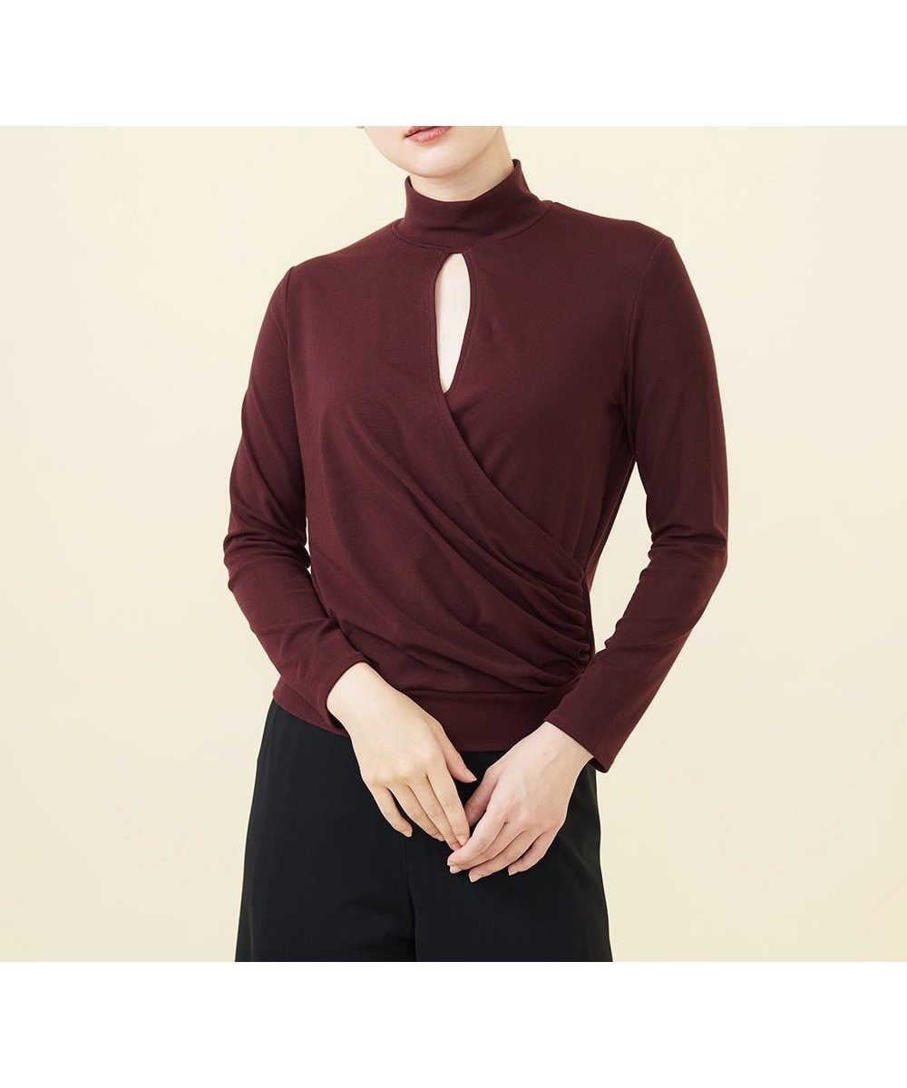 【シビラ/SYBILLA】のハイネックカシュクールカットソー インテリア・キッズ・メンズ・レディースファッション・服の通販 founy(ファニー) 　ファッション　Fashion　レディースファッション　Fashion for Women　トップス・カットソー　Cut & Sew Tops　カットソー・ベーシックTシャツ　Cut-and-Sewn Tops / Stretch Tees & Basics　おすすめ　Recommended / Our Picks　とろみ　Fluid, Flowy Fabric　インナー　Innerwear　カシュクール　Wrap Design　カッティング　Cutting Detail　カットソー　Cut and Sewn Top　ギャザー　Gathered, Ruffled　ストレッチ　Stretch, Stretchy Fabric　スマート　Smart, Elegant　デコルテ　Décolleté, Neckline　ドレープ　Drape, Draping Fabric　ハイネック　High Neck, Mock Neck　バランス　Balance, Style Balance　ボルドー|ID: prp329100004831181 ipo3291000000035174027
