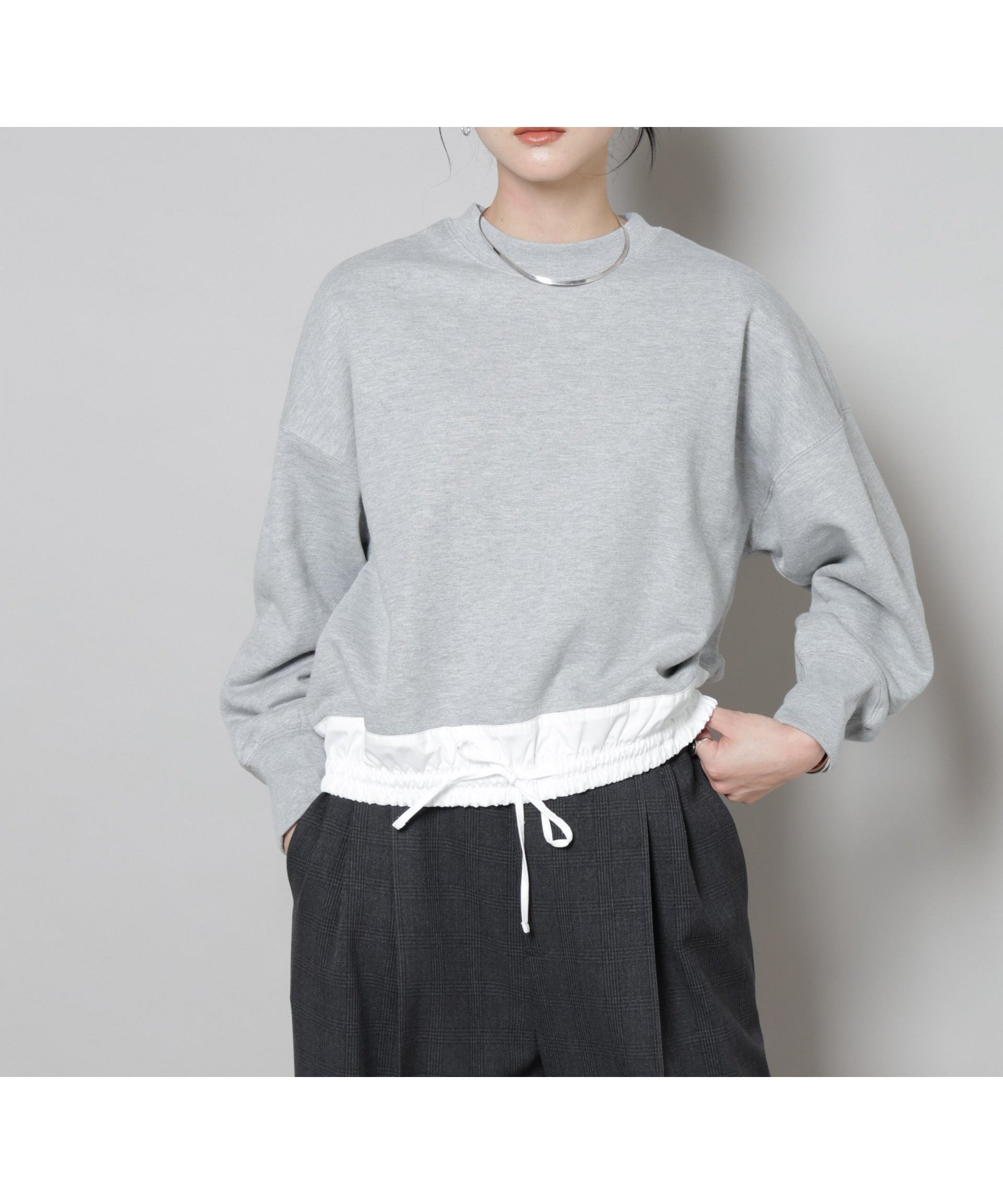 【ナノ ユニバース/nano universe】のブロード切替クルーネック裏毛トップス インテリア・キッズ・メンズ・レディースファッション・服の通販 founy(ファニー) 　ファッション　Fashion　レディースファッション　Fashion for Women　トップス・カットソー　Cut & Sew Tops　切替　Switching, Contrast Panel　ストライプ　Stripe, Striped Pattern　バランス　Balance, Style Balance　ブロード　Broadcloth, Fine Cotton　ベーシック　Basic, Essential　ミックス　Mix, Mixed Style　ループ　Loop, Loop Knit　ワイド　Wide, Wide Fit　おすすめ　Recommended / Our Picks　2025年　2025　2025-2026秋冬・A/W　Autumn/Winter 2025–26 AW25–26　グレー|ID: prp329100004831189 ipo3291000000035174142