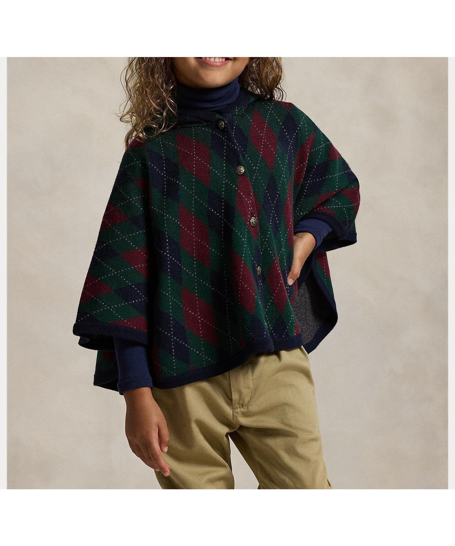 【ラルフローレン/RALPH LAUREN / KIDS】の(ガールズ 2才~6才)アーガイル ウール フーデッド ポンチョ インテリア・キッズ・メンズ・レディースファッション・服の通販 founy(ファニー) 　ファッション　Fashion　キッズファッション　Fashion for Kids　ポンチョ　Poncho, Cape Style　410ネイビー|ID: prp329100004831286 ipo3291000000035175587