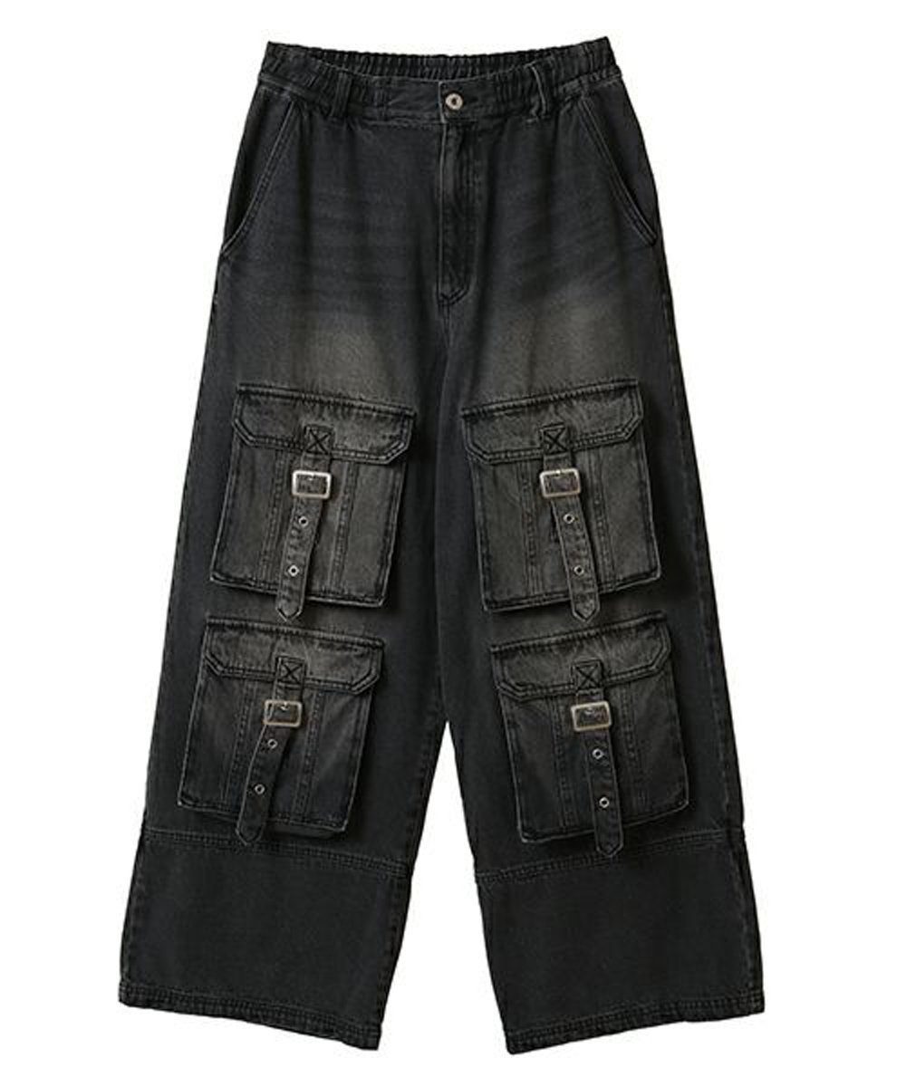 【キャンディストリッパー/Candy Stripper】の8 POCKETS DENIM PANTS インテリア・キッズ・メンズ・レディースファッション・服の通販 founy(ファニー) 　ファッション　Fashion　レディースファッション　Fashion for Women　パンツ　Pants & Trousers　デニムパンツ・ジーンズ・美脚デニム　Denim Jeans & Pants　デニム　Denim, Jeans Material　ドローコード　Drawcord, Drawstring Cord　パッチ　Patch, Appliqué　フラップ　Flap, Flap Pocket　フロント　Front, Front Design　ポケット　Pocket, Pocket Detail　ワイド　Wide, Wide Fit　BLACK|ID: prp329100004831292 ipo3291000000035175607