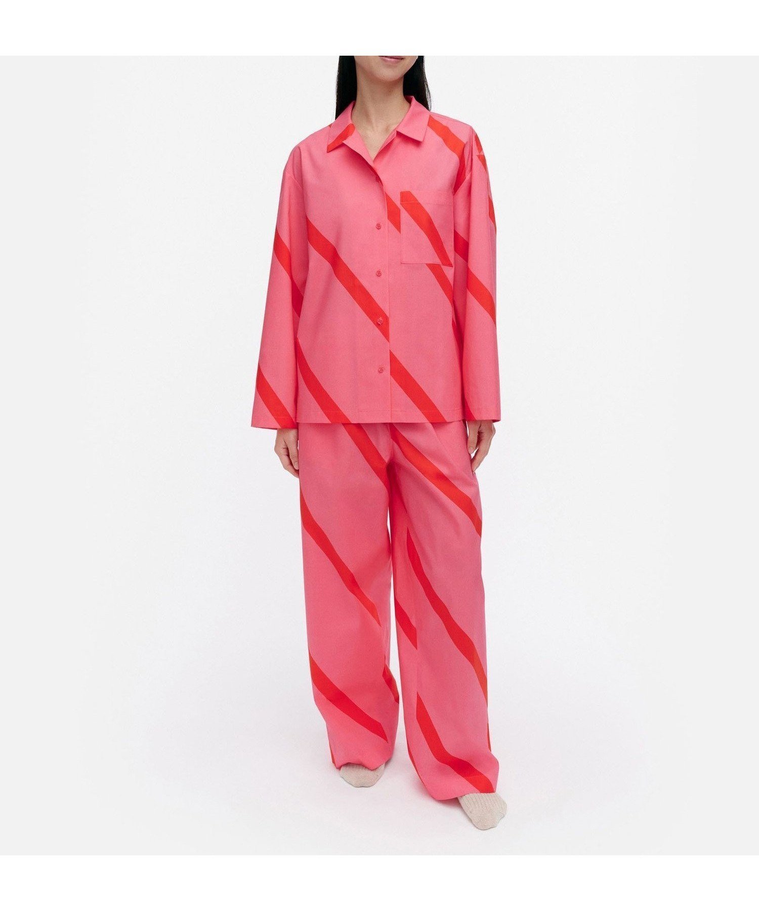 【マリメッコ/marimekko】の【一部店舗・オンラインストア限定】Vilke Basso / Laila Gohar for Marimekko パジャマパンツ インテリア・キッズ・メンズ・レディースファッション・服の通販 founy(ファニー) 　ファッション　Fashion　レディースファッション　Fashion for Women　パンツ　Pants & Trousers　ストライプ　Stripe, Striped Pattern　ストレート　Straight, Straight Cut　パジャマ　Pajamas, Sleepwear　リラックス　Relax, Relaxed Fit　ローズ×レッド|ID: prp329100004831321 ipo3291000000035175827