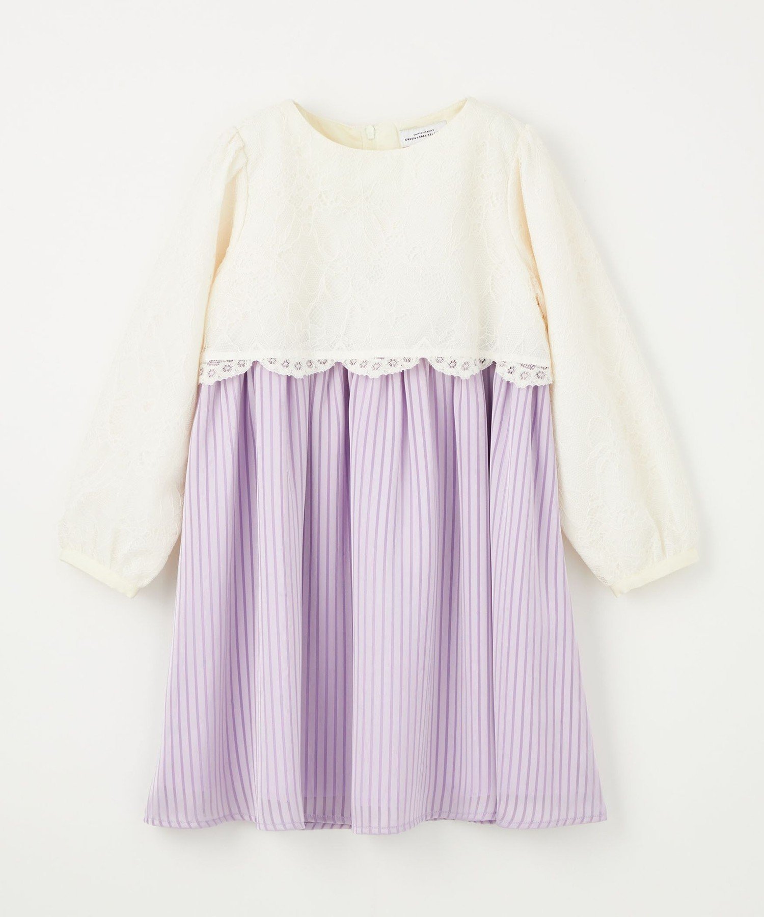 【ユナイテッドアローズ/UNITED ARROWS / KIDS】のレース*サテンストライプ ワンピース インテリア・キッズ・メンズ・レディースファッション・服の通販 founy(ファニー) 　ファッション　Fashion　キッズファッション　Fashion for Kids　ワンピース　Dresses　おすすめ　Recommended / Our Picks　オケージョン　Occasion Wear　コンビ　Combo, Combination Style　サテン　Satin, Glossy Fabric　シアー　Sheer, See-Through　ストライプ　Stripe, Striped Pattern　セットアップ　Set-Up, Coordinated Outfit　セレモニー　Ceremony　フォーマル　Formal, Dressy　レース　Lace, Lace Fabric　入学式　Entrance Ceremony　卒業式　Graduation Ceremony　結婚式　Wedding　LILAC|ID: prp329100004831378 ipo3291000000035176349