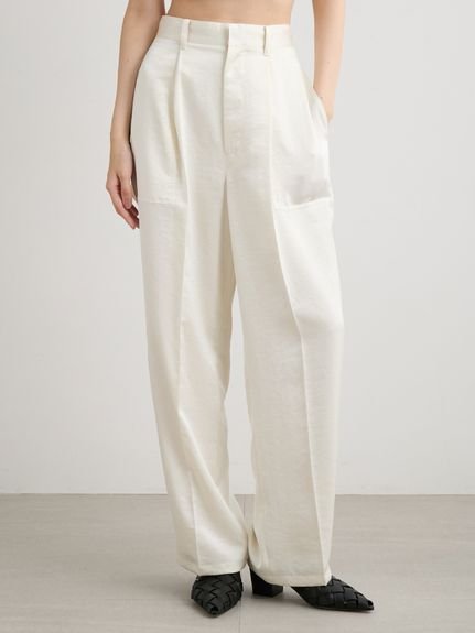 【ミースロエ/MIESROHE】のワークディテールサテンパンツ 人気、トレンドファッション・服の通販 founy(ファニー) 　ファッション　Fashion　レディースファッション　Fashion for Women　パンツ　Pants & Trousers　サテン　Satin, Glossy Fabric　ストレート　Straight, Straight Cut　スマート　Smart, Elegant　フロント　Front, Front Design　ポケット　Pocket, Pocket Detail　ワイド　Wide, Wide Fit　エレガント 上品　Elegant　 other-1|ID: prp329100004831390 ipo3291000000035176455