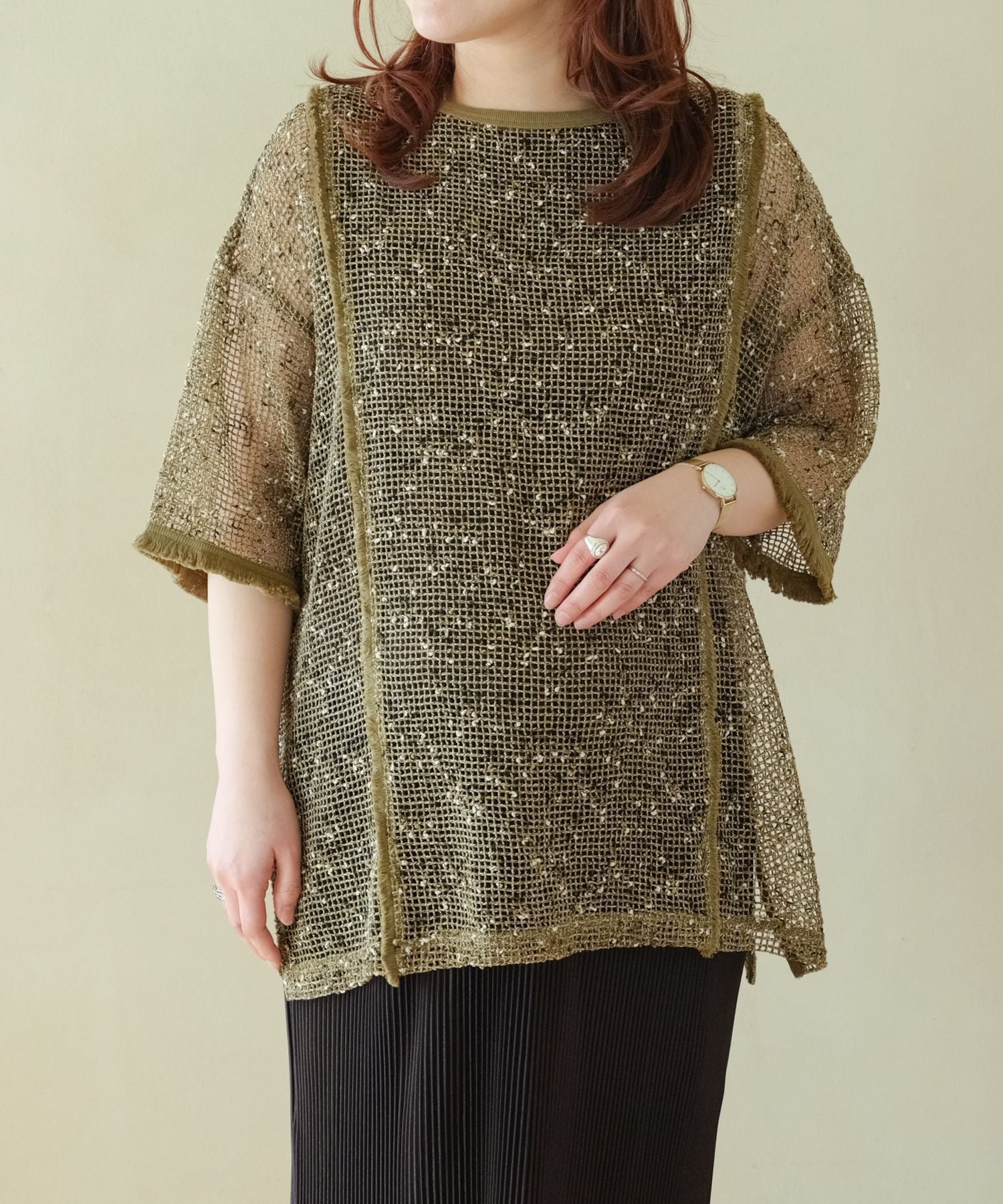 【レプシィム ローリーズファーム/LEPSIM LOWRYS FARM】の【産前・産後対応】マタニティ/メッシュフリンジ5分袖プルオーバー インテリア・キッズ・メンズ・レディースファッション・服の通販 founy(ファニー) ファッション Fashion キッズファッション Fashion for Kids トップス・カットソー Cut & Sew Tops トレンド Trend, Trending Now メッシュ Mesh, Net Fabric 夏 Summer カーキ78|ID: prp329100004831445 ipo3291000000035176928