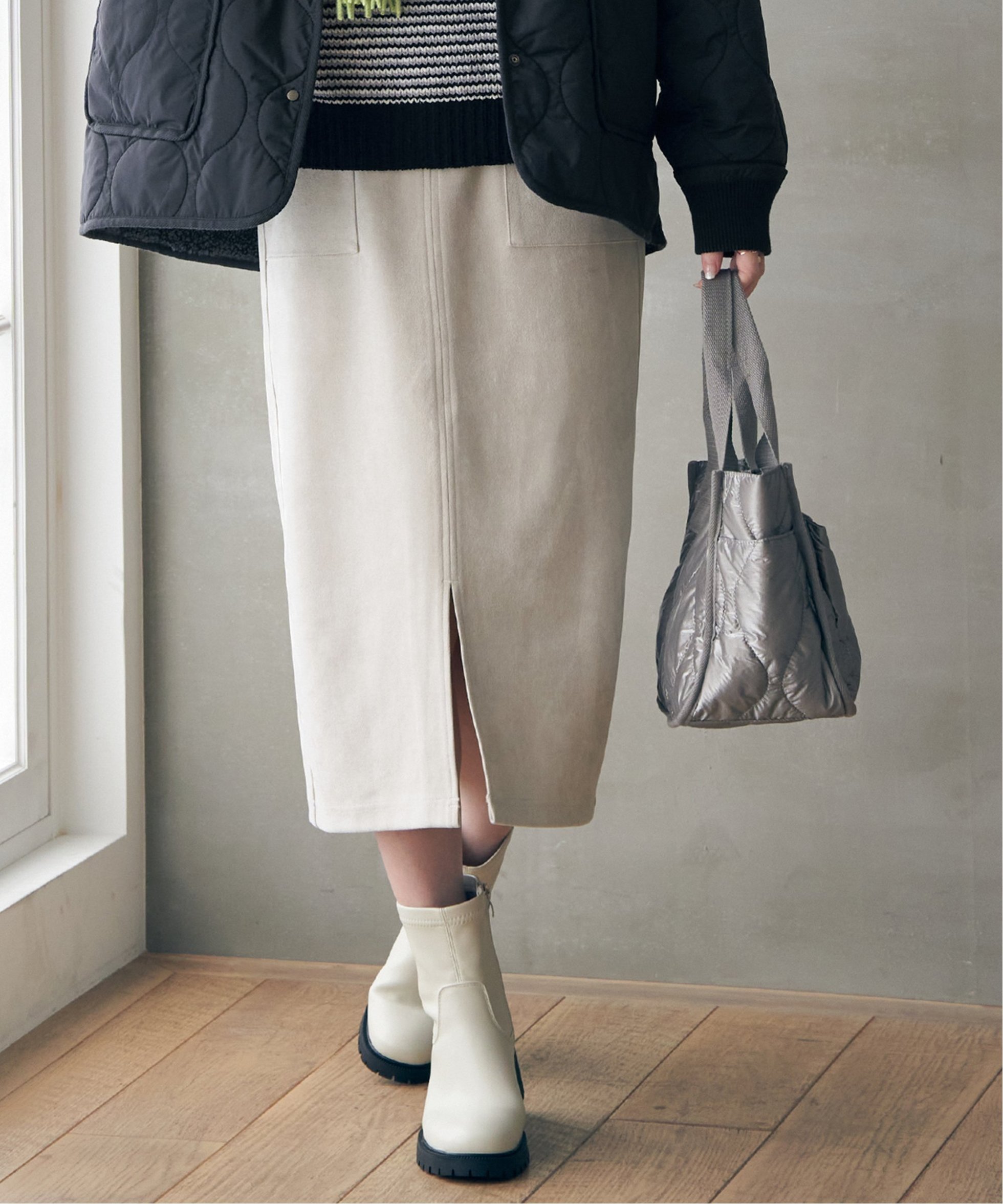 【イッカ/ikka】のGOKU楽フェイクスエードスカート 人気、トレンドファッション・服の通販 founy(ファニー) 　ファッション　Fashion　レディースファッション　Fashion for Women　スカート　Skirts　カットソー　Cut and Sewn Top　ストレッチ　Stretch, Stretchy Fabric　タイトスカート　Pencil Skirt, Tight Skirt　ポケット　Pocket, Pocket Detail　エレガント 上品　Elegant　A/W・秋冬　Autumn/Winter　 other-1|ID: prp329100004831459 ipo3291000000035177062