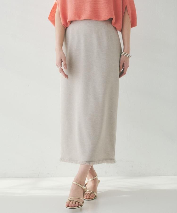 【アンタイトル/UNTITLED】の【オンオフ/ストレッチ】裾フリンジナロースカート インテリア・キッズ・メンズ・レディースファッション・服の通販 founy(ファニー) 　ファッション　Fashion　レディースファッション　Fashion for Women　スカート　Skirts　おすすめ　Recommended / Our Picks　ストレッチ　Stretch, Stretchy Fabric　スマート　Smart, Elegant　ツイル　Twist, Twisted Detail　ポケット　Pocket, Pocket Detail　ベージュ|ID: prp329100004831469 ipo3291000000035177155