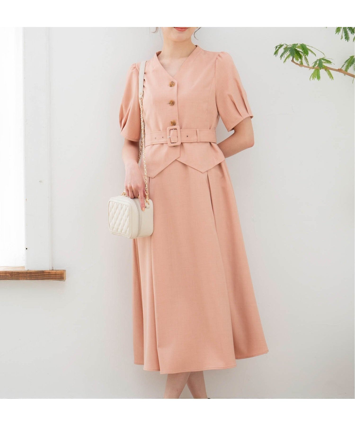 【ノエラ/Noela】のリネンライクレイヤードスタイルワンピース インテリア・キッズ・メンズ・レディースファッション・服の通販 founy(ファニー) 　ファッション　Fashion　レディースファッション　Fashion for Women　ワンピース　Dresses　ジャケット　Jacket, Outerwear　ドッキング　Docking, Mixed Material　ポケット　Pocket, Pocket Detail　オレンジ|ID: prp329100004831526 ipo3291000000035177659