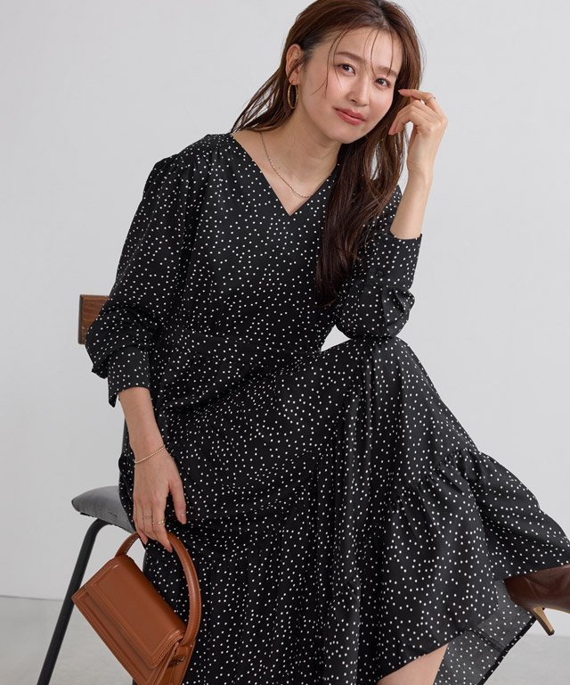 【ピエロ/Pierrot】のドットティアードワンピース インテリア・キッズ・メンズ・レディースファッション・服の通販 founy(ファニー) 　ファッション　Fashion　レディースファッション　Fashion for Women　ワンピース　Dresses　ドット　Polka Dot, Dot Pattern　ブラック|ID: prp329100004831572 ipo3291000000035178422