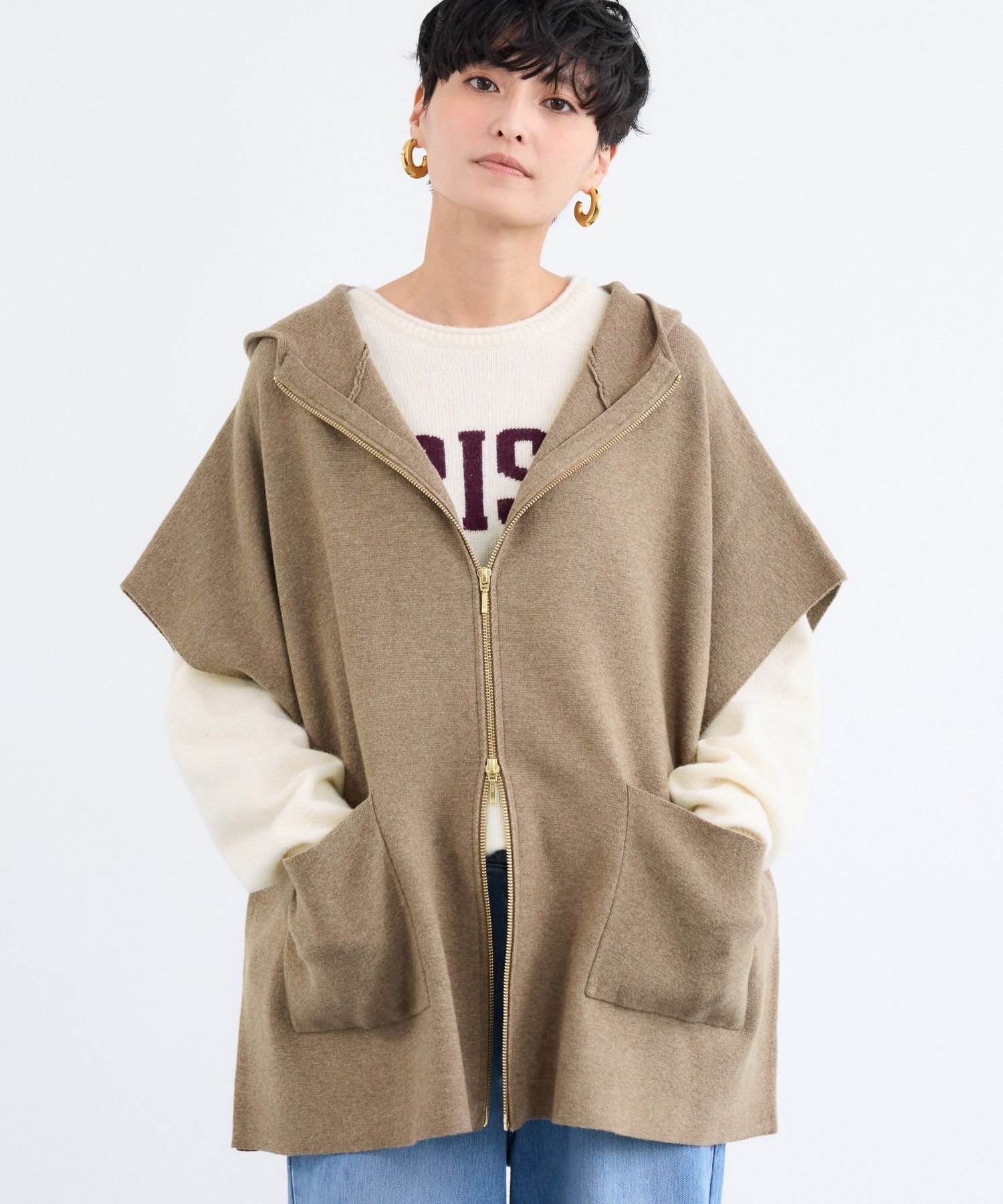 【バンヤードストーム/BARNYARDSTORM】の【WEB限定】ミラノリブフーディーポンチョ セットアップ対応 インテリア・キッズ・メンズ・レディースファッション・服の通販 founy(ファニー) 　ファッション　Fashion　レディースファッション　Fashion for Women　アウター　Coat / Outerwear Collection　ポンチョ・ケープコート　Ponchos & Capes　おすすめ　Recommended / Our Picks　インナー　Innerwear　カットソー　Cut and Sewn Top　ストレッチ　Stretch, Stretchy Fabric　スリット　Slit, Slit Detail　スリム　Slim, Slim Fit　セットアップ　Set-Up, Coordinated Outfit　トレンド　Trend, Trending Now　パッチ　Patch, Appliqué　ポケット　Pocket, Pocket Detail　ミラノリブ　Milano Rib, Milano Stitch　ブラウン|ID: prp329100004831584 ipo3291000000035178550