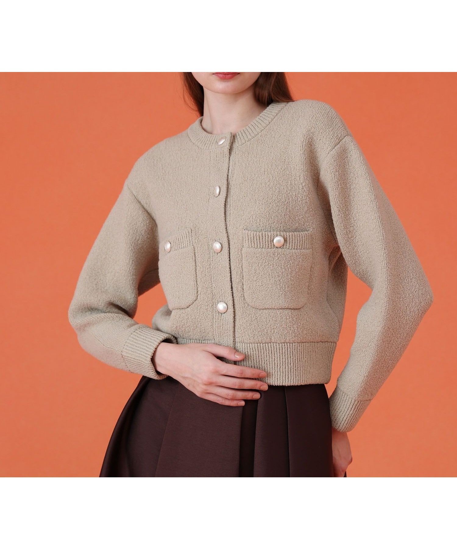 【アナイ/ANAYI】のウールブークレブルゾン カーディガン インテリア・キッズ・メンズ・レディースファッション・服の通販 founy(ファニー) 　ファッション　Fashion　レディースファッション　Fashion for Women　トップス・カットソー　Cut & Sew Tops　カーディガン・羽織り　Layered Style Cardigans　エレガント 上品　Elegant　カーディガン　Cardigan, Knitwear　今秋　This Fall　ショルダー　Shoulder, Shoulder Strap　ショート　Short, Short Length　スマート　Smart, Elegant　ダブル　Double, Double-Breasted　ドロップ　Drop Shoulder, Dropped Style　ブルゾン　Blouson, Bomber Jacket　メタル　Metal, Metal Parts　A/W・秋冬　Autumn/Winter　再入荷　Restock / Back in Stock　beige|ID: prp329100004831587 ipo3291000000035178577