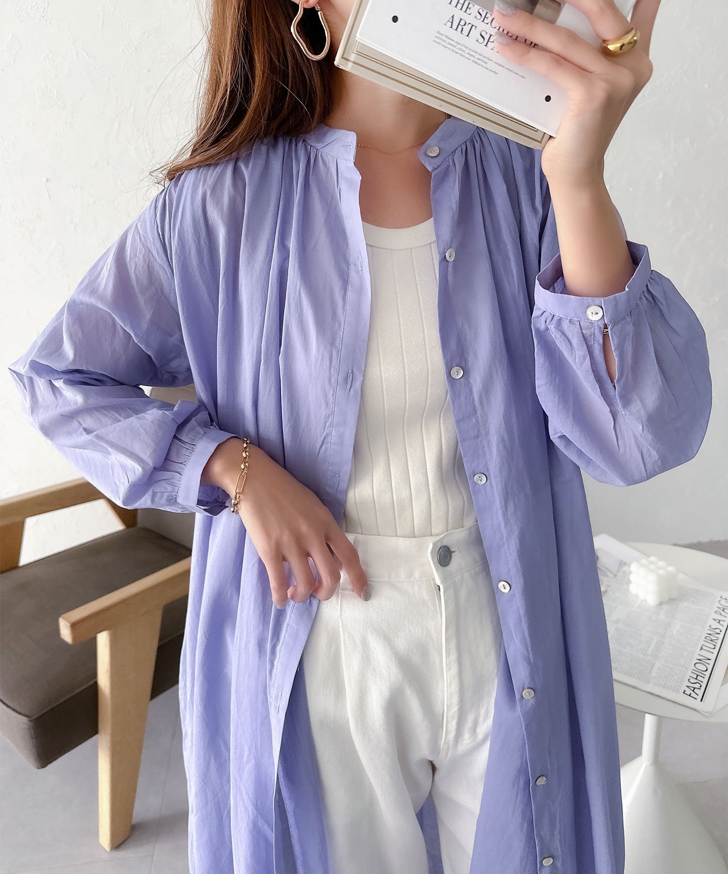 【アンドミー/andme】のバンドカラー フレア 長袖 シャツ ワンピース インテリア・キッズ・メンズ・レディースファッション・服の通販 founy(ファニー) 　ファッション　Fashion　レディースファッション　Fashion for Women　ワンピース　Dresses　シャツワンピース / 1枚で着映えコーデ　Shirt Dresses　ギャザー　Gathered, Ruffled　人気　Popular, Best Seller　長袖　Long Sleeve, Full Sleeve　フェミニン　Feminine, Girly　フレア　Flare, Flared　フロント　Front, Front Design　ペチコート　Petticoat, Underskirt　ポケット　Pocket, Pocket Detail　おすすめ　Recommended / Our Picks　エレガント 上品　Elegant　ラベンダー|ID: prp329100004831591 ipo3291000000035178638