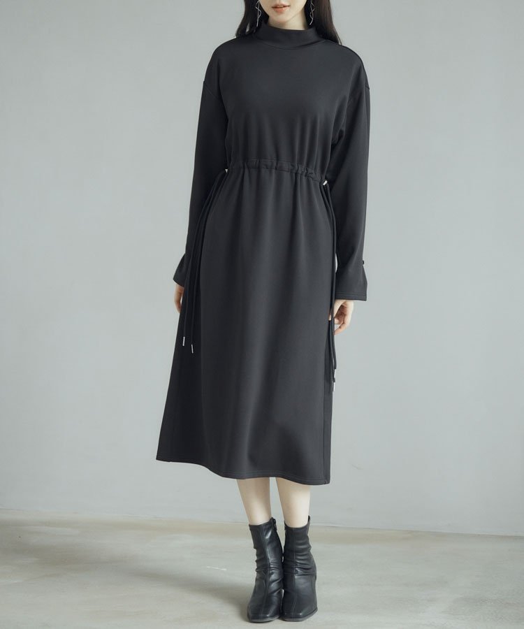 【セゾンドパピヨン/SAISON DE PAPILLON】のウエストドローストリング裏起毛ワンピース インテリア・キッズ・メンズ・レディースファッション・服の通販 founy(ファニー) 　ファッション　Fashion　レディースファッション　Fashion for Women　ワンピース　Dresses　おすすめ　Recommended / Our Picks　ドローストリング　Drawstring, Pull Cord　リラックス　Relax, Relaxed Fit　エレガント 上品　Elegant　ブラック|ID: prp329100004831595 ipo3291000000035178698