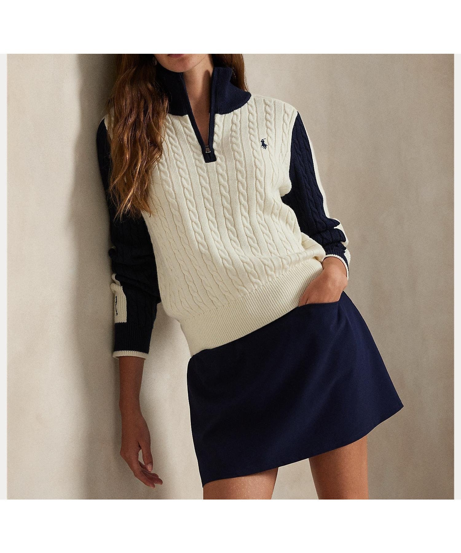 【ラルフローレン/RALPH LAUREN】の(RLX)パネルド ケーブルニット クォータージップ インテリア・キッズ・メンズ・レディースファッション・服の通販 founy(ファニー) ファッション Fashion レディースファッション Fashion for Women トップス・カットソー Cut & Sew Tops ニット Knit Tops & Sweaters カフス Cuff Design ストライプ Stripe, Striped Pattern ストレート Straight, Straight Cut フィット Fit, Slim Fit モックネック Mock Neck, Short Turtleneck リブニット Rib Knit, Ribbed Knit 長袖 Long Sleeve, Full Sleeve 100ホワイト|ID: prp329100004831599 ipo3291000000035178764