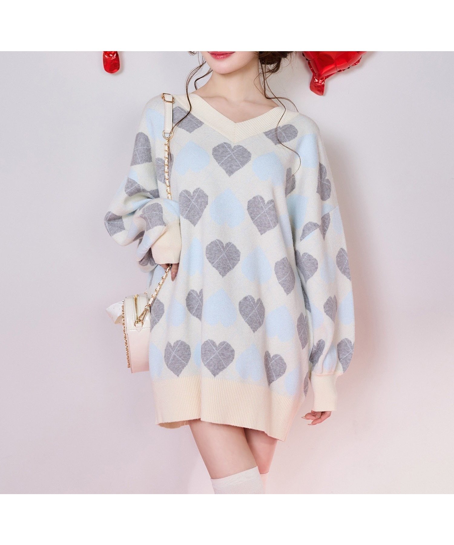 【ナイスクラップ/NICE CLAUP】の【Heart collection】ハートアーガイルニットミニワンピ インテリア・キッズ・メンズ・レディースファッション・服の通販 founy(ファニー) 　ファッション　Fashion　レディースファッション　Fashion for Women　ワンピース　Dresses　ショート　Short, Short Length　バランス　Balance, Style Balance　モチーフ　Motif, Design Theme　リボン　Ribbon, Bow　ロング　Long, Long-Length　再入荷　Restock / Back in Stock　おすすめ　Recommended / Our Picks　2026年　2026　アイボリー|ID: prp329100004831622 ipo3291000000035179053