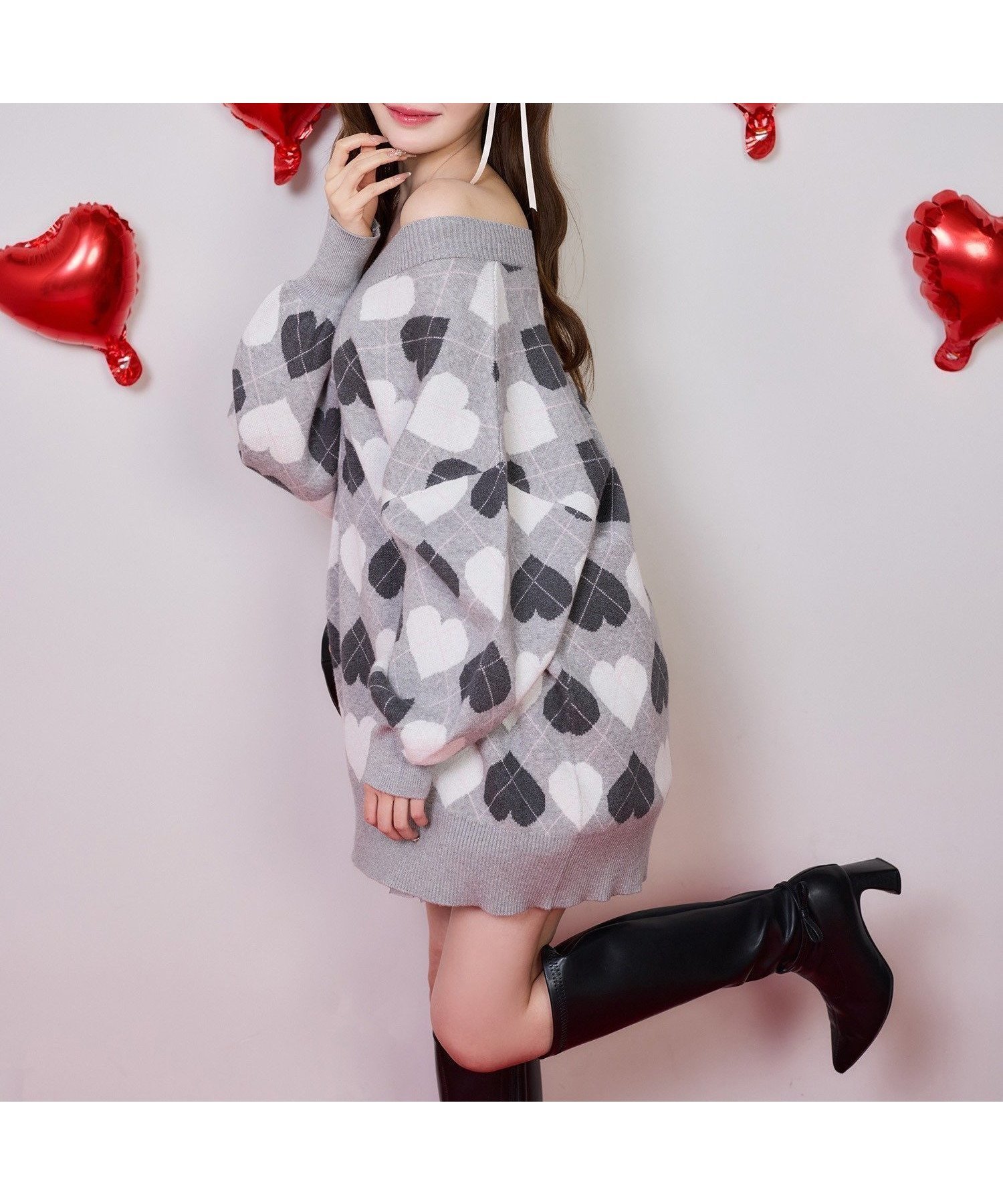 【ナイスクラップ/NICE CLAUP】の【Heart collection】ハートアーガイルニットミニワンピ インテリア・キッズ・メンズ・レディースファッション・服の通販 founy(ファニー) 　ファッション　Fashion　レディースファッション　Fashion for Women　ワンピース　Dresses　ショート　Short, Short Length　バランス　Balance, Style Balance　モチーフ　Motif, Design Theme　リボン　Ribbon, Bow　ロング　Long, Long-Length　再入荷　Restock / Back in Stock　おすすめ　Recommended / Our Picks　2026年　2026　グレー|ID: prp329100004831622 ipo3291000000035179054