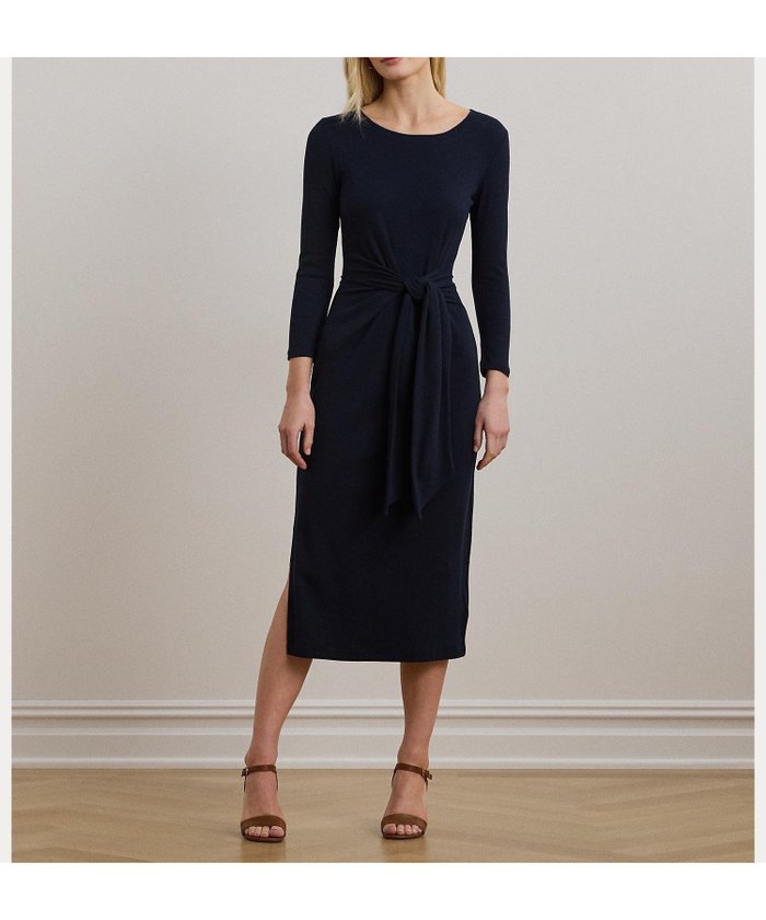 【ラルフローレン/RALPH LAUREN】のタイフロント コットンブレンド クルーネック ドレス インテリア・キッズ・メンズ・レディースファッション・服の通販 founy(ファニー) https://founy.com/ ファッション Fashion レディースファッション Fashion for Women ワンピース Dresses フォーマル・パーティードレス・結婚式用ドレス Elegant & Casual Dresses ストレッチ Stretch, Stretchy Fabric スリット Slit, Slit Detail スリム Slim, Slim Fit ドレス Dress, One-Piece フィット Fit, Slim Fit フレア Flare, Flared フロント Front, Front Design リブニット Rib Knit, Ribbed Knit リボン Ribbon, Bow 長袖 Long Sleeve, Full Sleeve |ID: prp329100004831637 ipo3291000000035179353