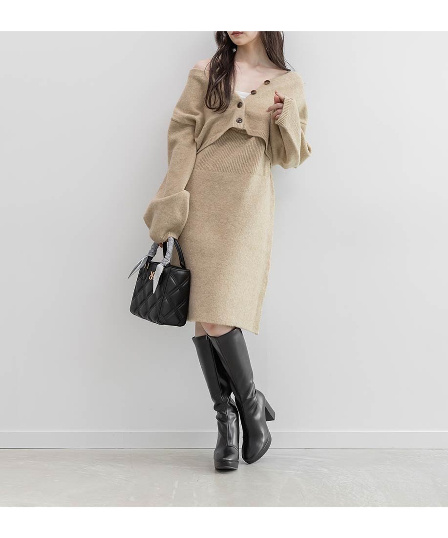 【ランダ/RANDA】のカーディガンセットミニワンピース インテリア・キッズ・メンズ・レディースファッション・服の通販 founy(ファニー) 　ファッション　Fashion　レディースファッション　Fashion for Women　ワンピース　Dresses　おすすめ　Recommended / Our Picks　カーディガン　Cardigan, Knitwear　キャミワンピース　Cami Dress, Slip Dress　シンプル　Simple, Minimal　スタイリッシュ　Stylish, Fashionable　セットアップ　Set-Up, Coordinated Outfit　ボトム　Bottoms, Lower Wear　長袖　Long Sleeve, Full Sleeve　BEIGE|ID: prp329100004831657 ipo3291000000035179524