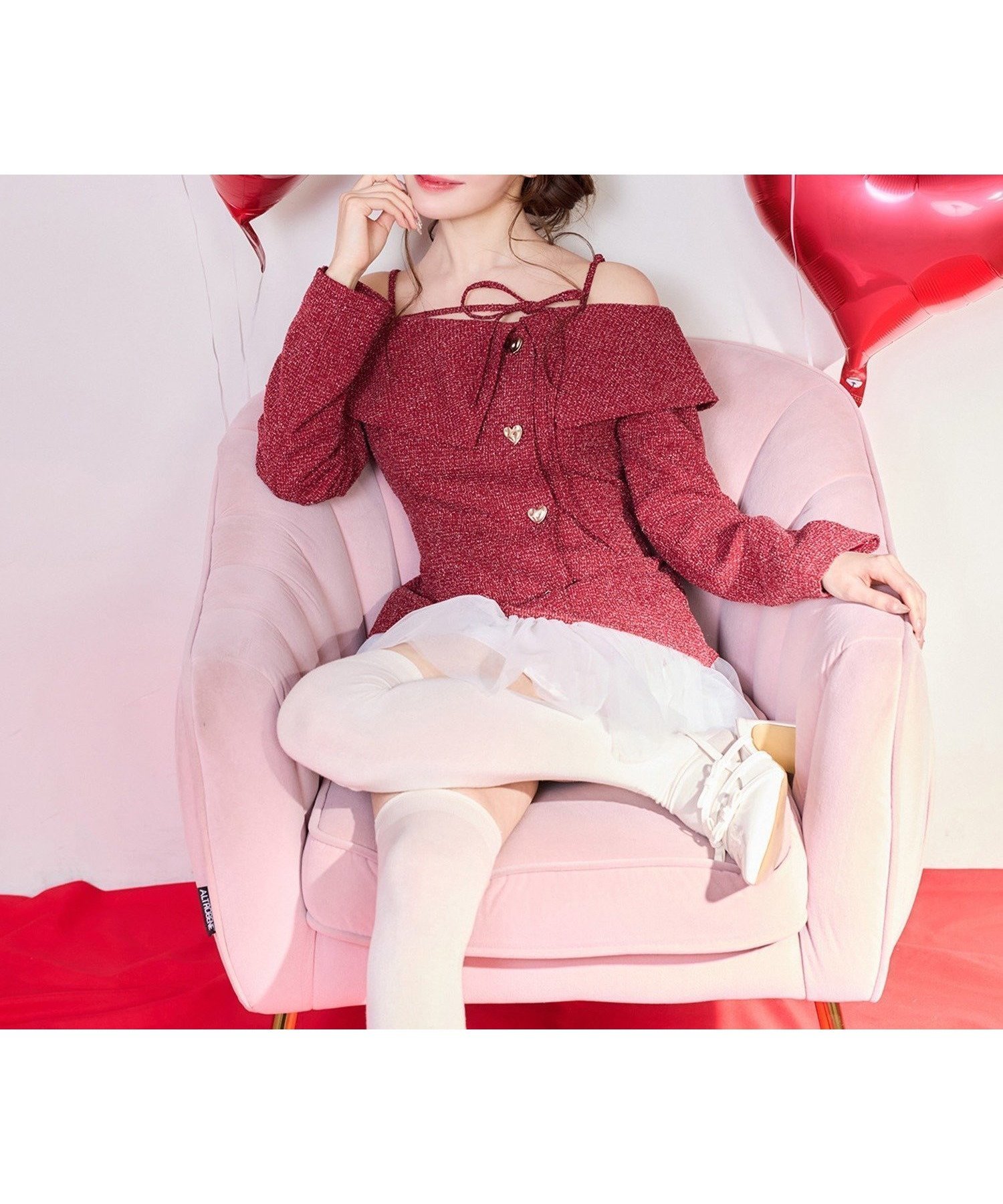 【ナイスクラップ/NICE CLAUP】の【Heart collection】ハートボタン切替ミニワンピース インテリア・キッズ・メンズ・レディースファッション・服の通販 founy(ファニー) 　ファッション　Fashion　レディースファッション　Fashion for Women　ワンピース　Dresses　切替　Switching, Contrast Panel　デコルテ　Décolleté, Neckline　ドッキング　Docking, Mixed Material　バルーン　Balloon, Balloon Silhouette　ミュール　Mule, Backless Shoes　ロング　Long, Long-Length　再入荷　Restock / Back in Stock　おすすめ　Recommended / Our Picks　2026年　2026　レッド|ID: prp329100004831659 ipo3291000000035179542