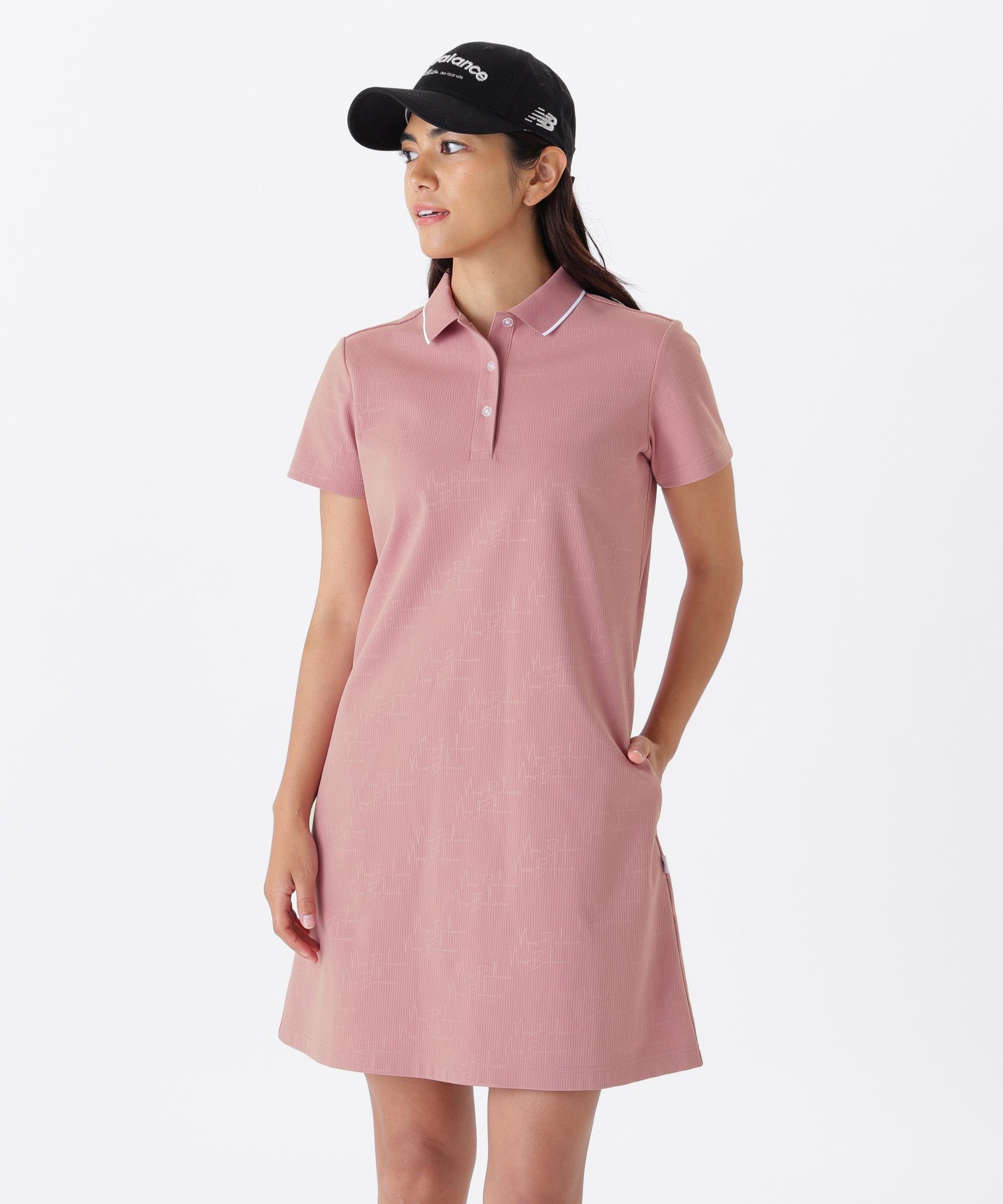 【ニューバランス ゴルフ/New Balance Golf】のロゴモノグラム柄 半袖 ポロワンピース (WOMENS) インテリア・キッズ・メンズ・レディースファッション・服の通販 founy(ファニー) 　ファッション　Fashion　レディースファッション　Fashion for Women　ワンピース　Dresses　シンプル　Simple, Minimal　ストレッチ　Stretch, Stretchy Fabric　パフォーマンス　Performance, Active Function　ワッフル　Waffle, Waffle Knit　半袖　Short Sleeve, Half Sleeve　ピンク1|ID: prp329100004831664 ipo3291000000035179587