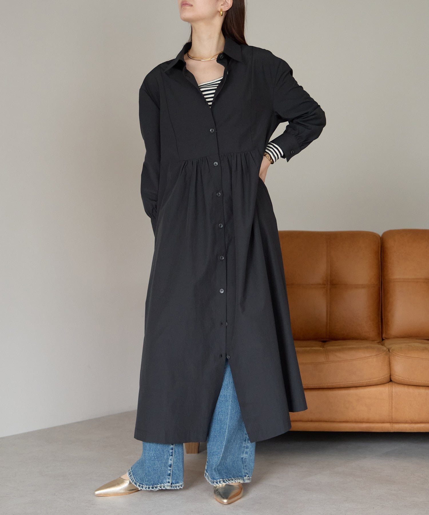 【プレフェリール/PREFERIR】のヨーク切り替えシャツワンピース インテリア・キッズ・メンズ・レディースファッション・服の通販 founy(ファニー) 　ファッション　Fashion　レディースファッション　Fashion for Women　ワンピース　Dresses　シャツワンピース / 1枚で着映えコーデ　Shirt Dresses　サンダル　Sandals, Summer Shoes　シューズ　Shoes, Footwear　トラベル　Travel, Travel Gear　バレエ　Ballet, Ballet Style　ヨーク　Yoke, Yoke Design　ブラック|ID: prp329100004831665 ipo3291000000035179595