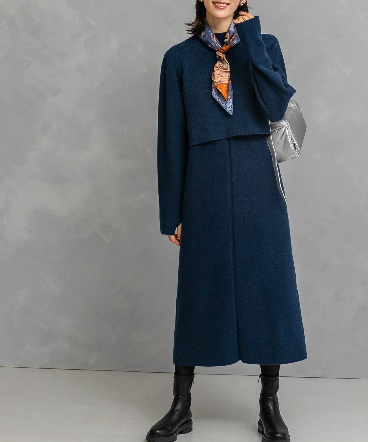 【アーバンリサーチ ロッソ/URBAN RESEARCH ROSSO】の静電防止レイヤードライクニットワンピース インテリア・キッズ・メンズ・レディースファッション・服の通販 founy(ファニー) 　ファッション　Fashion　レディースファッション　Fashion for Women　ワンピース　Dresses　ニットワンピース　Knit Dresses　2024年　2024　2024-2025秋冬・A/W　Autumn/Winter 2024–25 AW24–25　冬　Winter / This Winter　ショート　Short, Short Length　スニーカー　Sneakers, Trainers　スリット　Slit, Slit Detail　センター　Center, Center Line　A/W・秋冬　Autumn/Winter　NAVY|ID: prp329100004831691 ipo3291000000035179949