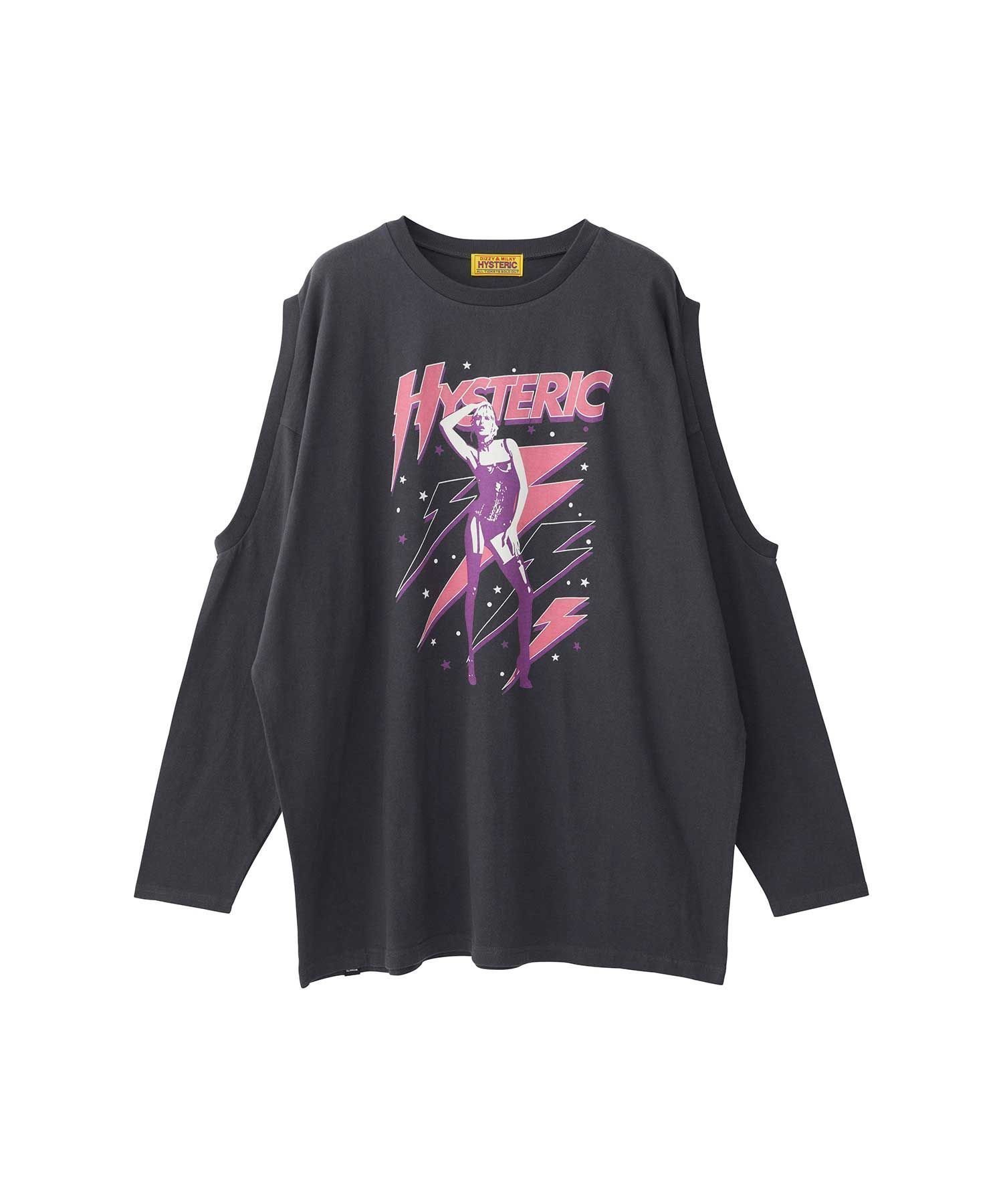 【ヒステリックグラマー/HYSTERIC GLAMOUR】のTHE PRETTIEST STARS オーバーサイズTシャツ インテリア・キッズ・メンズ・レディースファッション・服の通販 founy(ファニー) 　ファッション　Fashion　レディースファッション　Fashion for Women　トップス・カットソー　Cut & Sew Tops　シャツ・ブラウス・オフィスカジュアル　Elegant Blouses & Button-Ups　ロングTシャツ・Tシャツ　Longline T-Shirts & Tees　カッティング　Cutting Detail　グラフィック　Graphic, Graphic Design　ビッグ　Big, Oversized　フロント　Front, Front Design　プリント　Print, Printed Pattern　定番　Standard, Basic Item　ブラック|ID: prp329100004831700 ipo3291000000035180050