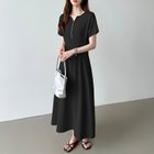 【ココモモ/COCOMOMO】のウエストタックワンピース 前後2way ハーフジップ ロング丈 マキシ丈 半袖 ブラック|ID: prp329100004831704 ipo3291000000035180092