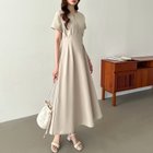 【ココモモ/COCOMOMO】のウエストタックワンピース 前後2way ハーフジップ ロング丈 マキシ丈 半袖 ベージュ|ID: prp329100004831704 ipo3291000000035180094