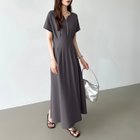 【ココモモ/COCOMOMO】のウエストタックワンピース 前後2way ハーフジップ ロング丈 マキシ丈 半袖 ダークグレー|ID: prp329100004831704 ipo3291000000035180098