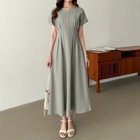 【ココモモ/COCOMOMO】のウエストタックワンピース 前後2way ハーフジップ ロング丈 マキシ丈 半袖 グレー・グリーン|ID: prp329100004831704 ipo3291000000035180099