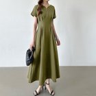 【ココモモ/COCOMOMO】のウエストタックワンピース 前後2way ハーフジップ ロング丈 マキシ丈 半袖 カーキ|ID: prp329100004831704 ipo3291000000035180100