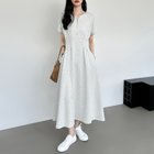 【ココモモ/COCOMOMO】のウエストタックワンピース 前後2way ハーフジップ ロング丈 マキシ丈 半袖 ライトグレー|ID: prp329100004831704 ipo3291000000035180101