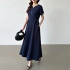 【ココモモ/COCOMOMO】のウエストタックワンピース 前後2way ハーフジップ ロング丈 マキシ丈 半袖 ネイビー|ID: prp329100004831704 ipo3291000000035180102