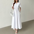 【ココモモ/COCOMOMO】のウエストタックワンピース 前後2way ハーフジップ ロング丈 マキシ丈 半袖 ホワイト|ID: prp329100004831704 ipo3291000000035180103