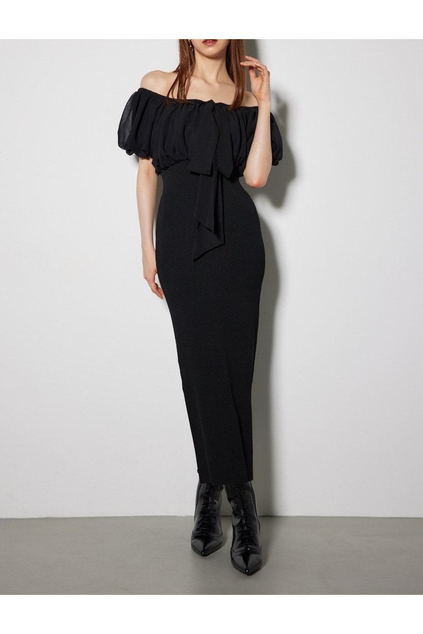 【リエンダ/rienda】のシフォンオフショルタイトニットワンピース 人気、トレンドファッション・服の通販 founy(ファニー) 　ファッション　Fashion　レディースファッション　Fashion for Women　ワンピース　Dresses　ニットワンピース　Knit Dresses　シアー　Sheer, See-Through　シフォン　Chiffon, Lightweight Fabric　スウィート　Sweet, Cute Style　デコルテ　Décolleté, Neckline　 other-1|ID: prp329100004831724 ipo3291000000035180330