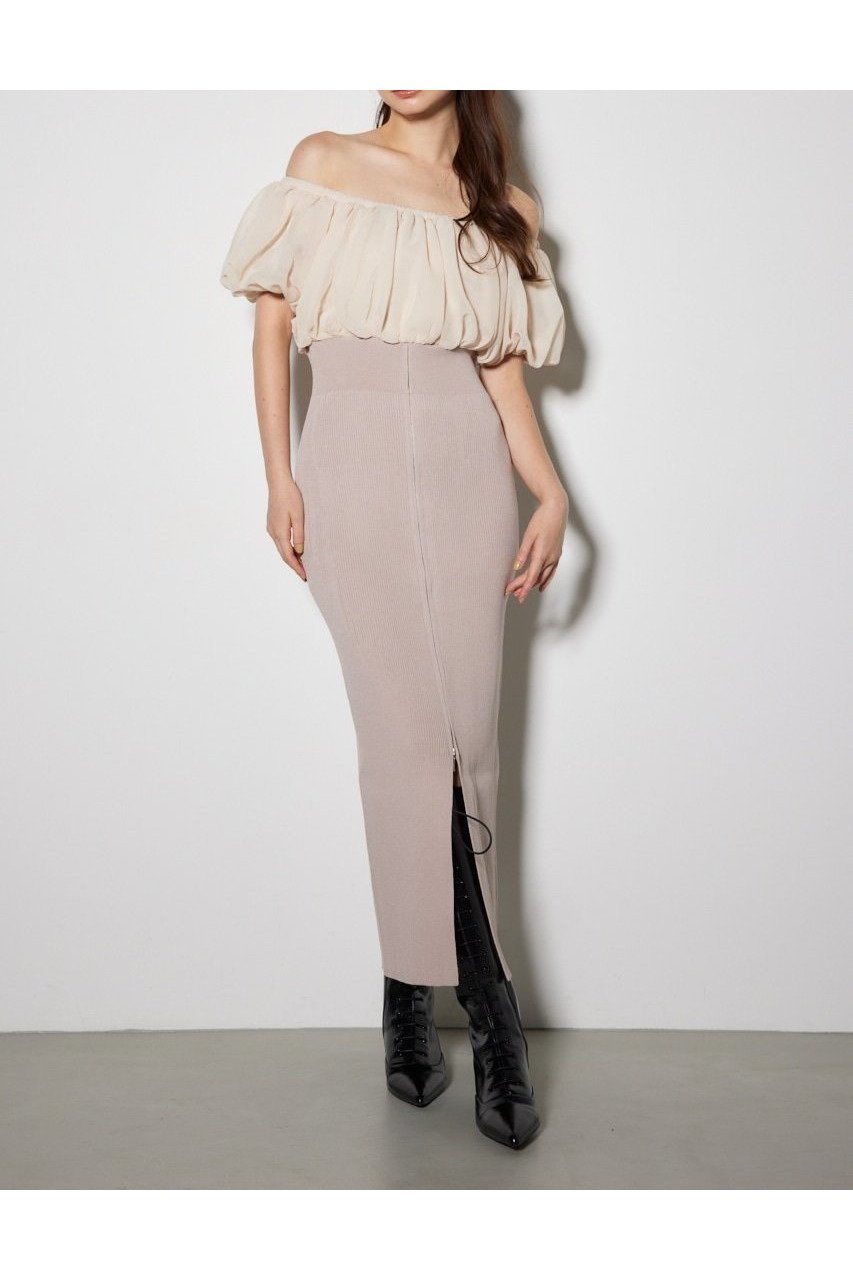 【リエンダ/rienda】のシフォンオフショルタイトニットワンピース インテリア・キッズ・メンズ・レディースファッション・服の通販 founy(ファニー) 　ファッション　Fashion　レディースファッション　Fashion for Women　ワンピース　Dresses　ニットワンピース　Knit Dresses　シアー　Sheer, See-Through　シフォン　Chiffon, Lightweight Fabric　スウィート　Sweet, Cute Style　デコルテ　Décolleté, Neckline　BEG|ID: prp329100004831724 ipo3291000000035180332