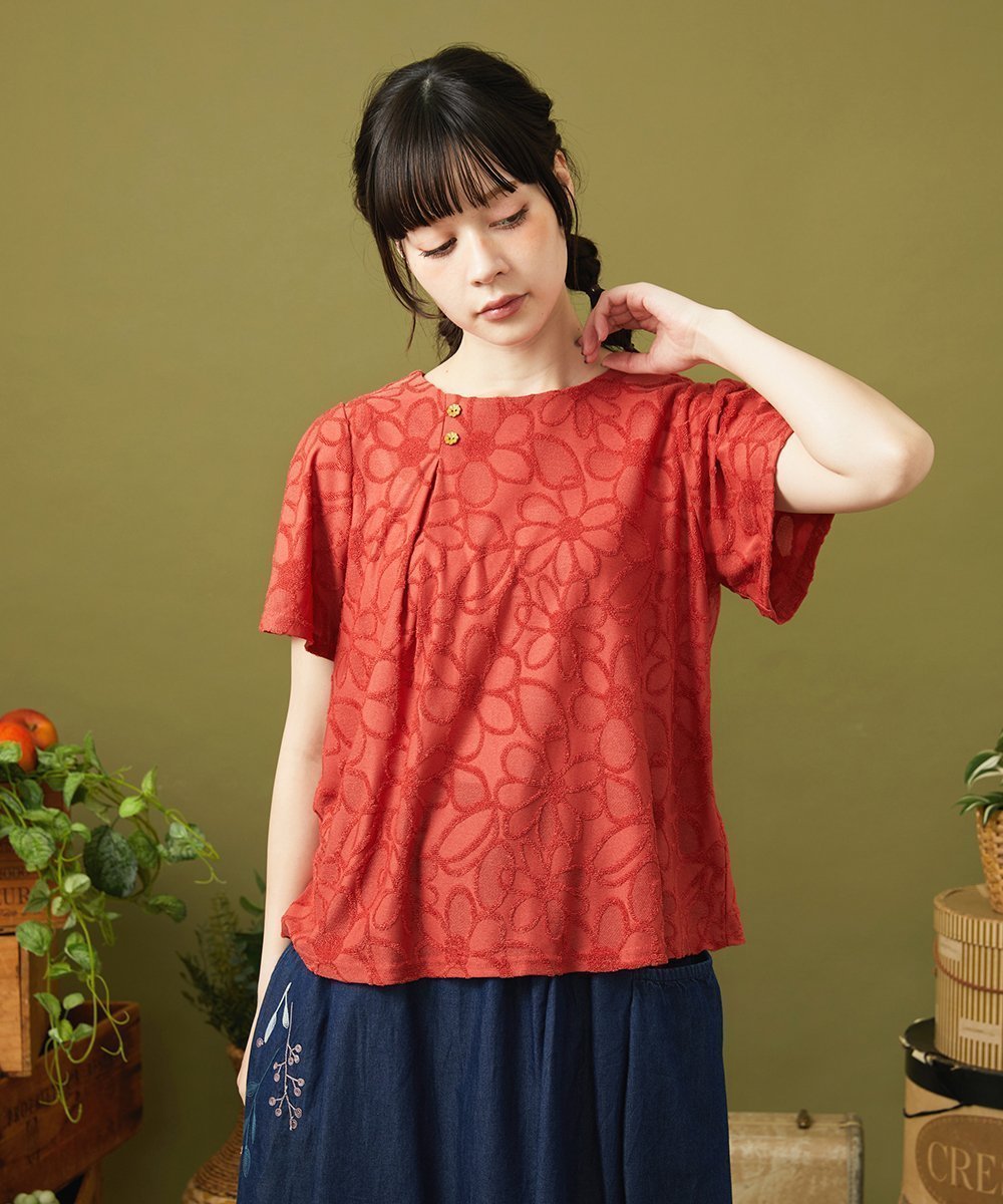 【ホコモモラ/Jocomomola】のCamino de flores フラワージャカードカットソー 人気、トレンドファッション・服の通販 founy(ファニー) 　ファッション　Fashion　レディースファッション　Fashion for Women　トップス・カットソー　Cut & Sew Tops　カットソー・ベーシックTシャツ　Cut-and-Sewn Tops / Stretch Tees & Basics　春　Spring　秋　Autumn　カットソー　Cut and Sewn Top　シアー　Sheer, See-Through　デニム　Denim, Jeans Material　フレア　Flare, Flared　フロント　Front, Front Design　ポケット　Pocket, Pocket Detail　メッシュ　Mesh, Net Fabric　無地　Plain, Solid Color　冬　Winter / This Winter　おすすめ　Recommended / Our Picks　夏　Summer　エレガント 上品　Elegant　 other-1|ID: prp329100004831816 ipo3291000000035181711