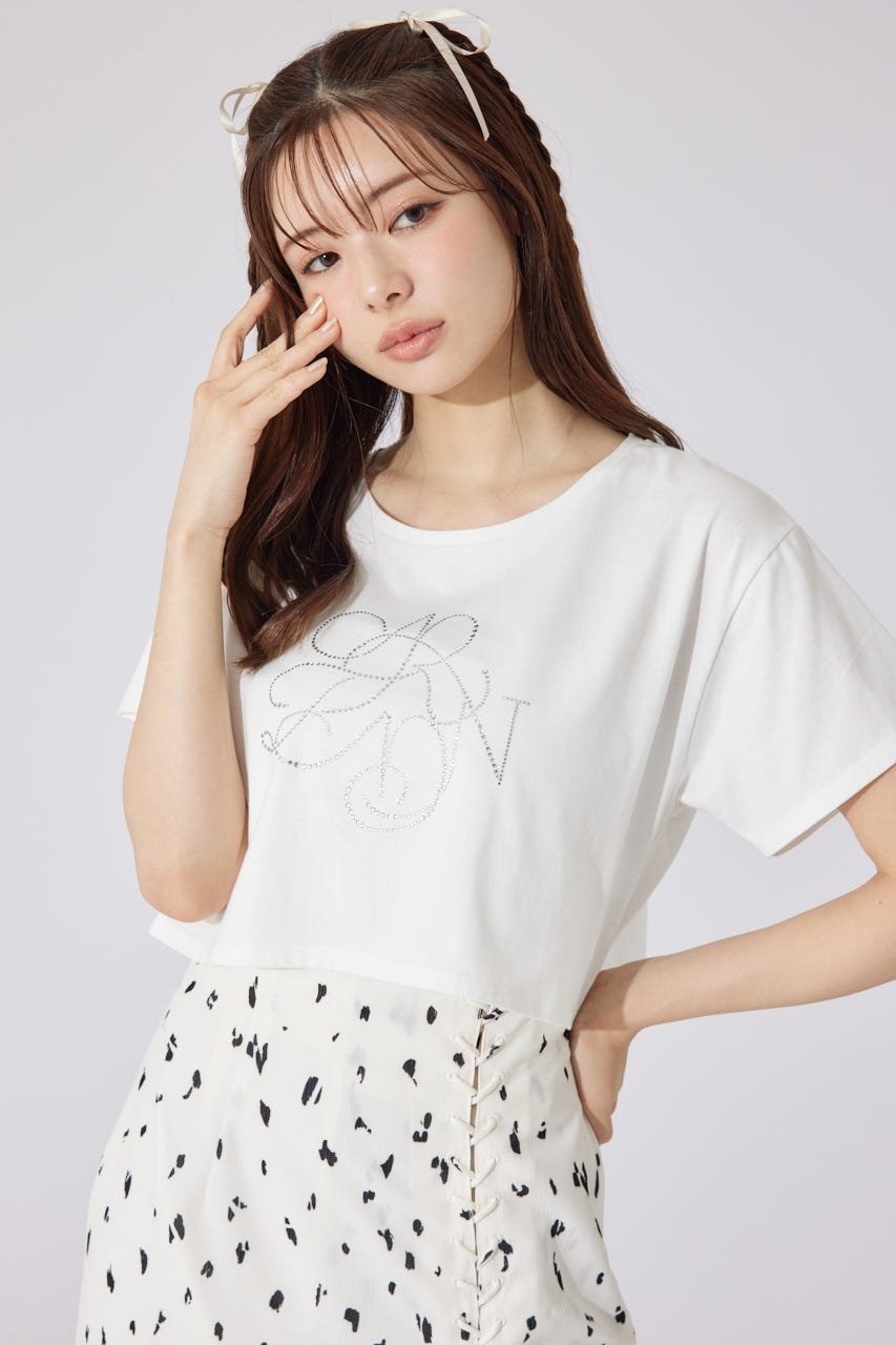 【リエンダ/rienda】の【AKB48 千葉恵里さん着用】ラインストーンロゴTシャツ 人気、トレンドファッション・服の通販 founy(ファニー) 　ファッション　Fashion　レディースファッション　Fashion for Women　トップス・カットソー　Cut & Sew Tops　シャツ・ブラウス・オフィスカジュアル　Elegant Blouses & Button-Ups　ロングTシャツ・Tシャツ　Longline T-Shirts & Tees　おすすめ　Recommended / Our Picks　カットソー　Cut and Sewn Top　クロップド　Cropped, Short Length　スタッズ　Studs, Metal Accents　ストーン　Stone, Gem-Like　ボトム　Bottoms, Lower Wear　マーメイド　Mermaid, Fishtail Silhouette　夏　Summer　 other-1|ID: prp329100004831889 ipo3291000000035182544