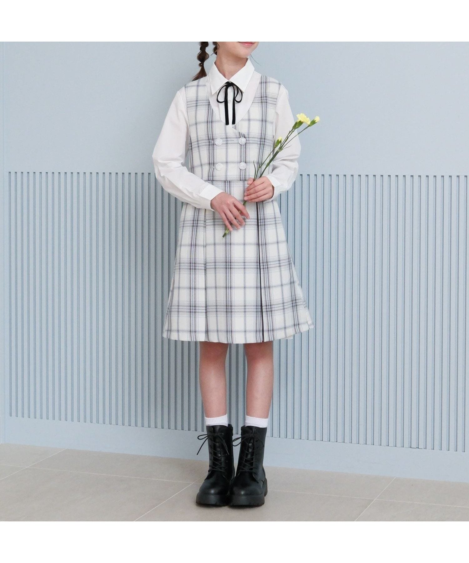 【グローバルワーク/GLOBAL WORK / KIDS】の卒服/イージーケア/ジャンスカ/キッズ/店舗限定/598140 インテリア・キッズ・メンズ・レディースファッション・服の通販 founy(ファニー) 　ファッション　Fashion　キッズファッション　Fashion for Kids　おすすめ　Recommended / Our Picks　カットソー　Cut and Sewn Top　ジャンスカ　Jumper Skirt, Pinafore Dress　フォーマル　Formal, Dressy　エレガント 上品　Elegant　モノトーンチェック11|ID: prp329100004832158 ipo3291000000035185138