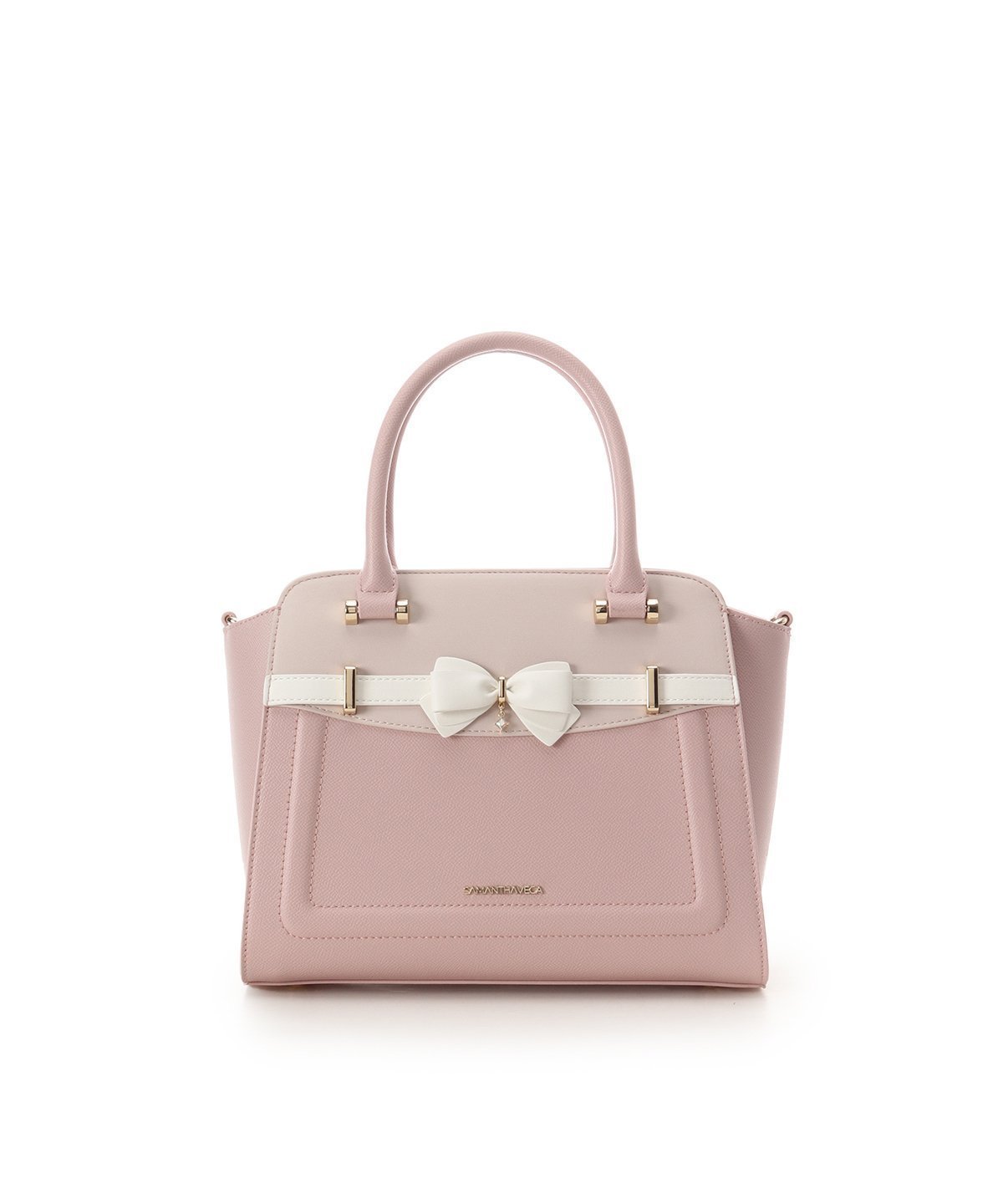 【サマンサ ベガ/SamanthaVega】のバイカラーアクセントリボンハンドバッグ インテリア・キッズ・メンズ・レディースファッション・服の通販 founy(ファニー) 　ファッション　Fashion　レディースファッション　Fashion for Women　バッグ　Bags　おすすめ　Recommended / Our Picks　コレクション　Collection, Seasonal Line　ショルダー　Shoulder, Shoulder Strap　スタイリッシュ　Stylish, Fashionable　ストーン　Stone, Gem-Like　ポケット　Pocket, Pocket Detail　リボン　Ribbon, Bow　財布　Wallet, Purse　ピンク|ID: prp329100004832209 ipo3291000000035185649