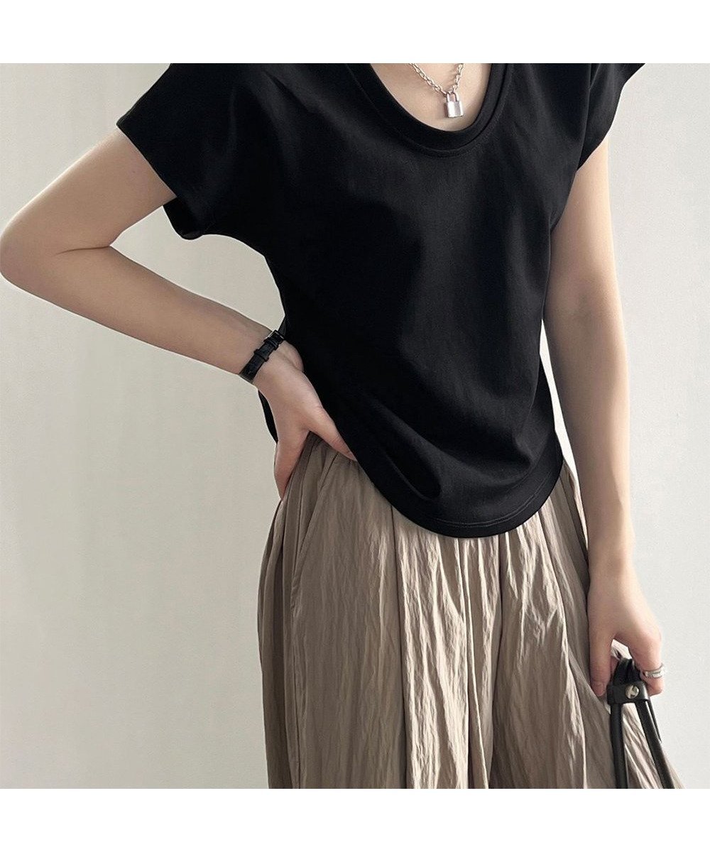 【ミニミニストア/miniministore】のUネックカットソー 韓国風 半袖Tシャツ インテリア・キッズ・メンズ・レディースファッション・服の通販 founy(ファニー) ファッション Fashion レディースファッション Fashion for Women トップス・カットソー Cut & Sew Tops シャツ・ブラウス・オフィスカジュアル Elegant Blouses & Button-Ups ロングTシャツ・Tシャツ Longline T-Shirts & Tees カットソー・ベーシックTシャツ Cut-and-Sewn Tops / Stretch Tees & Basics カットソー Cut and Sewn Top サマー Summer, Summer Style デニム Denim, Jeans Material ベーシック Basic, Essential 半袖 Short Sleeve, Half Sleeve 夏 Summer 無地 Plain, Solid Color ビジネス 仕事 通勤 Business / Work / Commuting ブラック|ID: prp329100004832265 ipo3291000000035186298