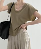 【ミニミニストア/miniministore】のUネックカットソー 韓国風 半袖Tシャツ カーキブラウン|ID: prp329100004832265 ipo3291000000035186299