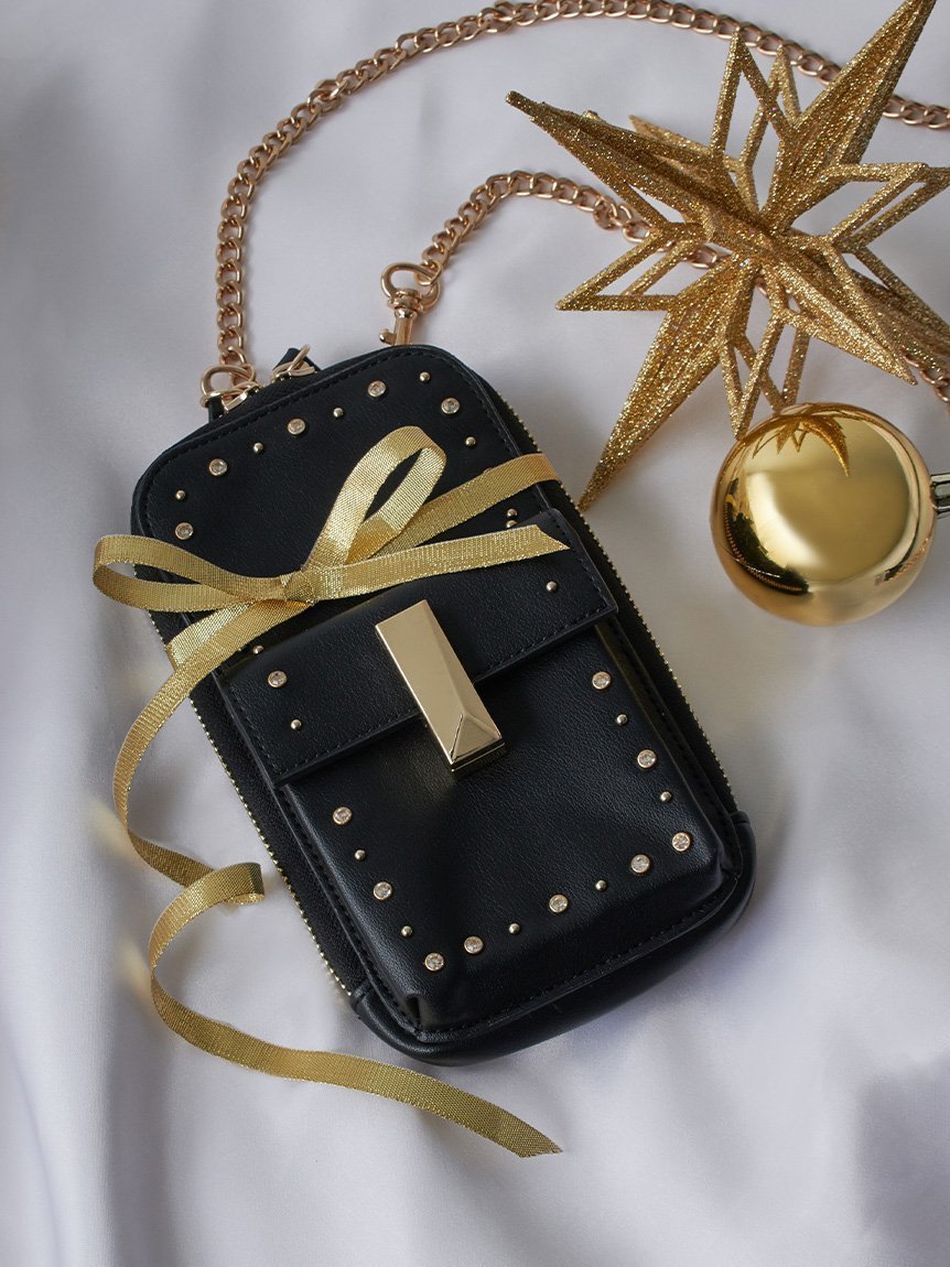 【セルフォード/CELFORD】の【リュタン】ビジュースタッズマルチショルダー インテリア・キッズ・メンズ・レディースファッション・服の通販 founy(ファニー) 　ファッション　Fashion　レディースファッション　Fashion for Women　ショルダー　Shoulder, Shoulder Strap　スマホ　Smartphone, Mobile Device　スマート　Smart, Elegant　チェーン　Chain, Chain Strap　チャーム　Charm, Pendant　ポケット　Pocket, Pocket Detail　ポシェット　Pochette, Mini Bag　メタル　Metal, Metal Parts　ラップ　Wrap, Wrap Design　夏　Summer　BLK[009]|ID: prp329100004832306 ipo3291000000035186685