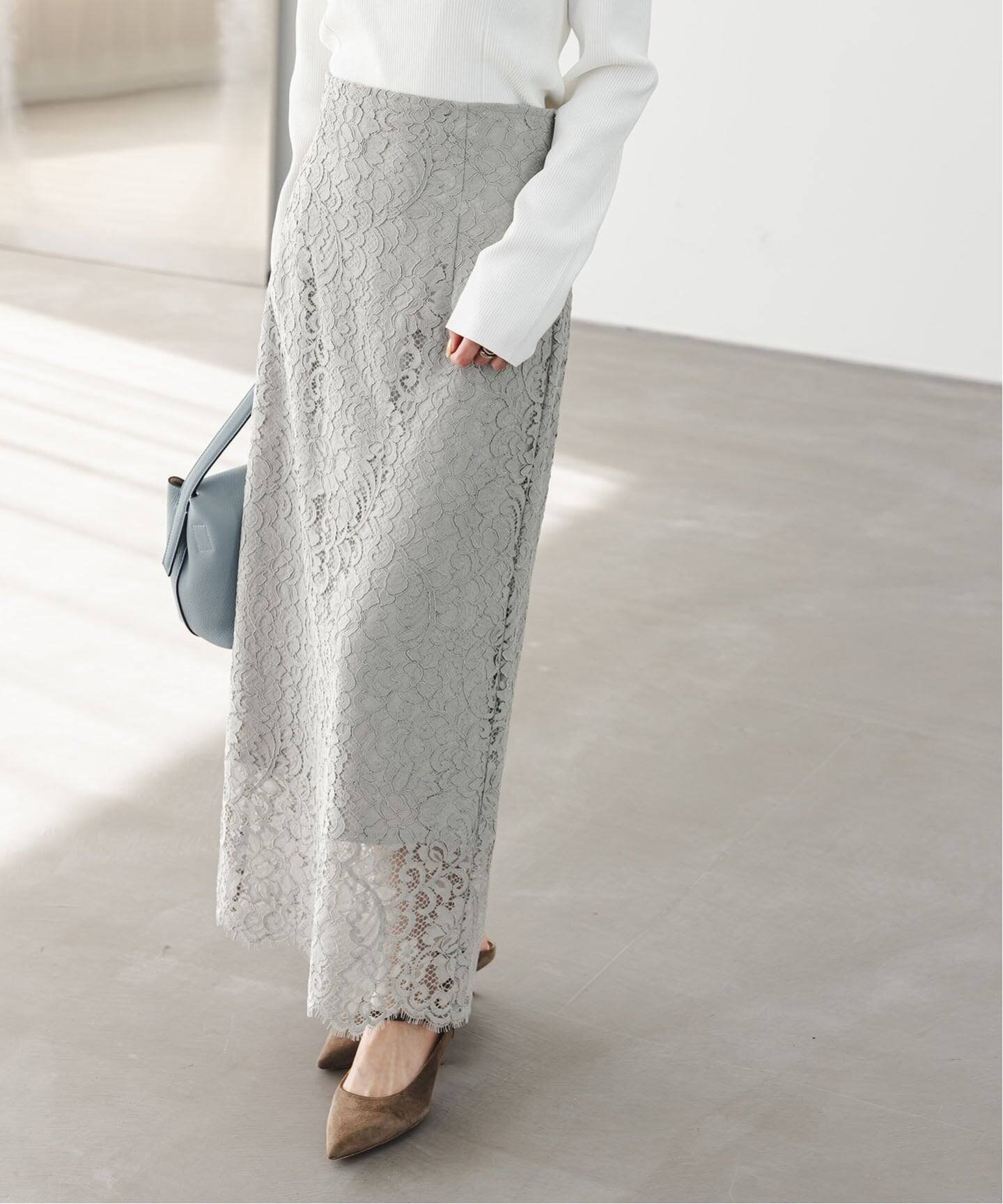 【ノーブル / スピック&スパン/NOBLE / Spick & Span】の《追加 》リバーレースIラインスカート 人気、トレンドファッション・服の通販 founy(ファニー) 　ファッション　Fashion　レディースファッション　Fashion for Women　スカート　Skirts　エレガント 上品　Elegant　春　Spring　くるぶし　Ankle-Length　スリット　Slit, Slit Detail　タイトスカート　Pencil Skirt, Tight Skirt　定番　Standard, Basic Item　レース　Lace, Lace Fabric　ロング　Long, Long-Length　再入荷　Restock / Back in Stock　結婚式　Wedding　 other-1|ID: prp329100004832402 ipo3291000000035187794