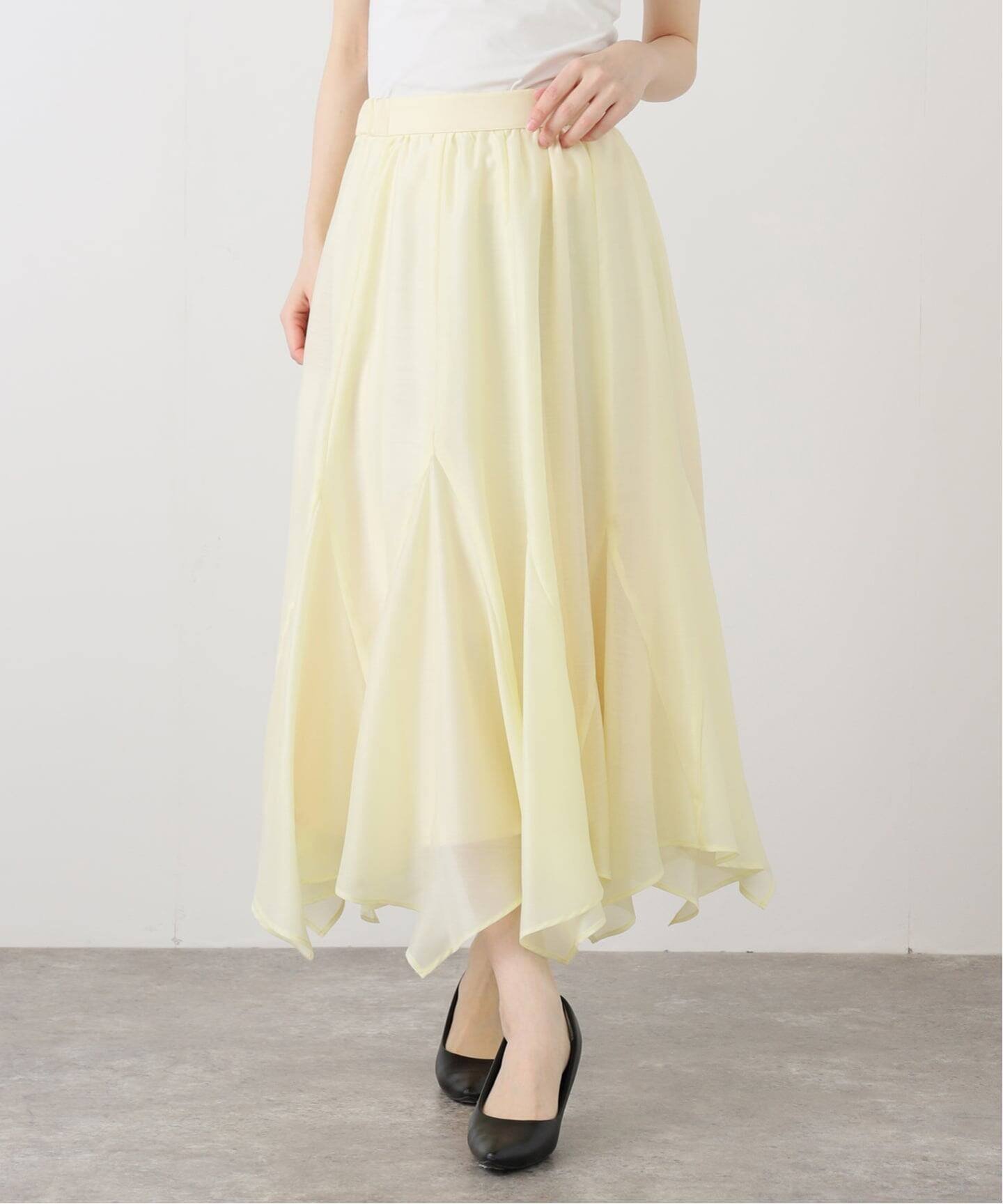 【ラ トータリテ/La TOTALITE】の【洗える】シアーランダムヘムスカート インテリア・キッズ・メンズ・レディースファッション・服の通販 founy(ファニー) 　ファッション　Fashion　レディースファッション　Fashion for Women　スカート　Skirts　2026年　2026　イレギュラーヘム　Irregular Hem　カットソー　Cut and Sewn Top　シアー　Sheer, See-Through　スマート　Smart, Elegant　洗える　Machine Washable　イエロー|ID: prp329100004832408 ipo3291000000035187879