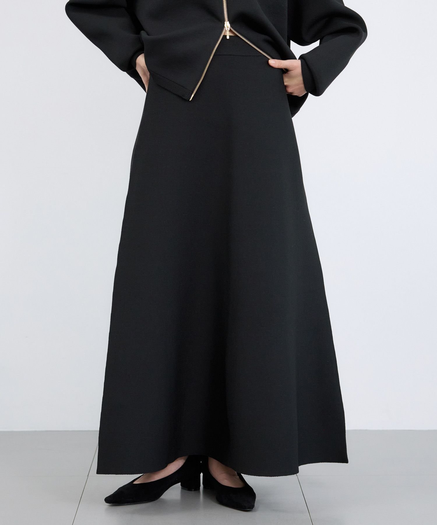 【バンヤードストーム/BARNYARDSTORM】の【WEB限定】ニットフレアスカート セットアップ対応 インテリア・キッズ・メンズ・レディースファッション・服の通販 founy(ファニー) 　ファッション　Fashion　レディースファッション　Fashion for Women　セットアップ　Matching Sets　スカート・ミニ/ミディ/マキシ　Skirts / Mini, Midi & Maxi Skirts　スカート　Skirts　Aライン・フレアスカート　A-Line & Flared Skirts　おすすめ　Recommended / Our Picks　エレガント 上品　Elegant　セットアップ　Set-Up, Coordinated Outfit　フレア　Flare, Flared　ブルゾン　Blouson, Bomber Jacket　ブラック19|ID: prp329100004832423 ipo3291000000035188053