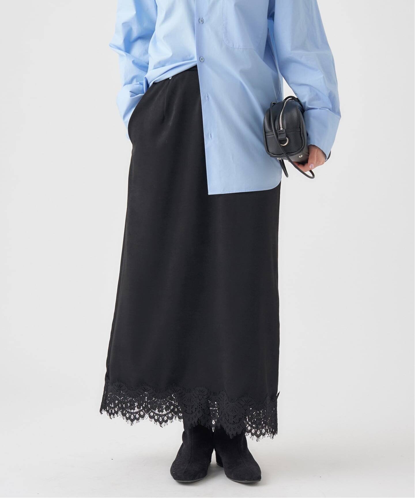 【イエナ/IENA】のサテンレーススカート インテリア・キッズ・メンズ・レディースファッション・服の通販 founy(ファニー) 　ファッション　Fashion　レディースファッション　Fashion for Women　スカート　Skirts　2025年　2025　2025-2026秋冬・A/W　Autumn/Winter 2025–26 AW25–26　カットソー　Cut and Sewn Top　サテン　Satin, Glossy Fabric　シンプル　Simple, Minimal　ジャケット　Jacket, Outerwear　スウェット / スエット　Sweatshirt, Sweatwear　フェミニン　Feminine, Girly　ミックス　Mix, Mixed Style　レース　Lace, Lace Fabric　ロング　Long, Long-Length　ブラック|ID: prp329100004832424 ipo3291000000035188062